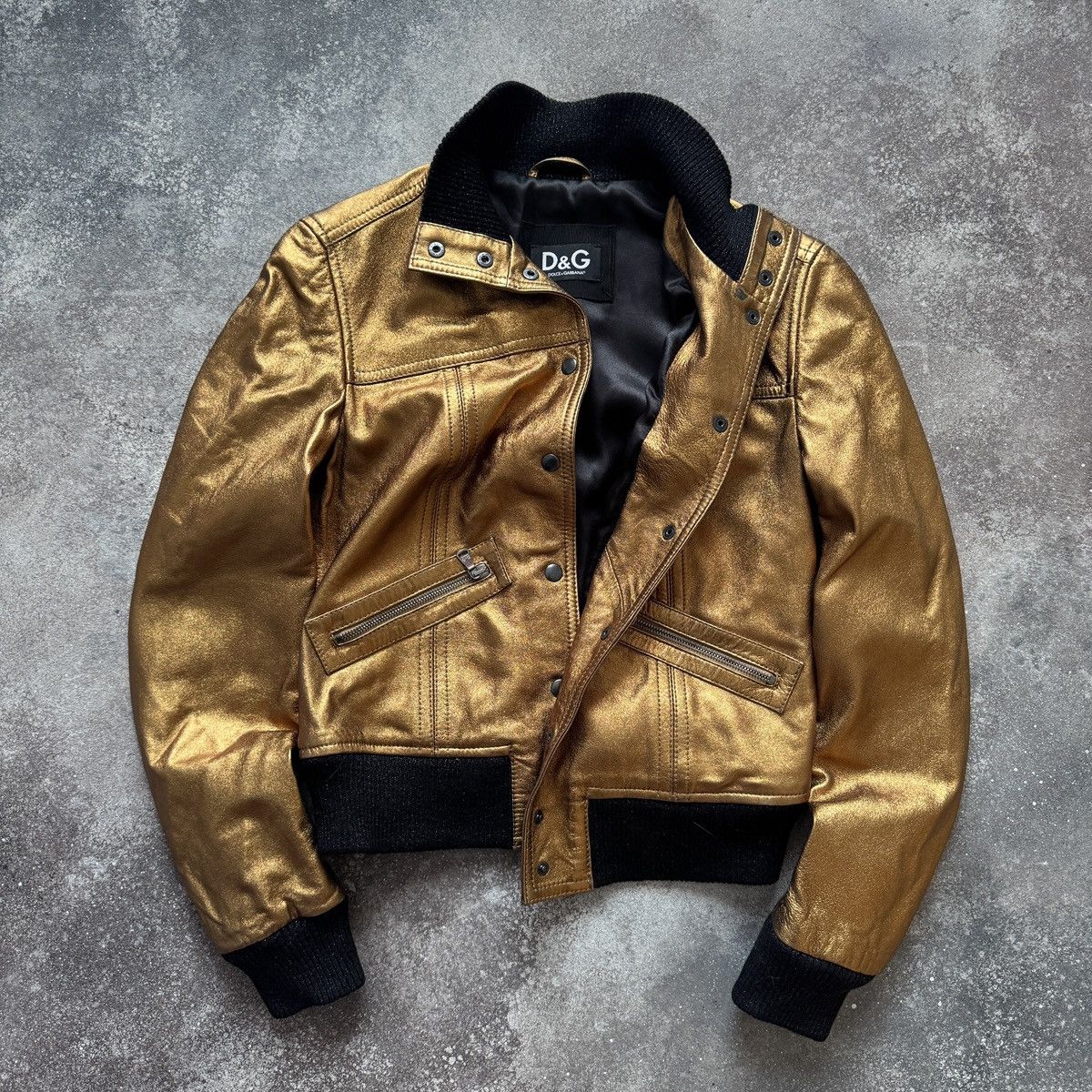 Dolce & Gabbana D&G Dolce & Gabbana Vintage Gold Leather Bomber Jacket Size M / US 6-8 / IT 42-44 - 1 Thumbnail