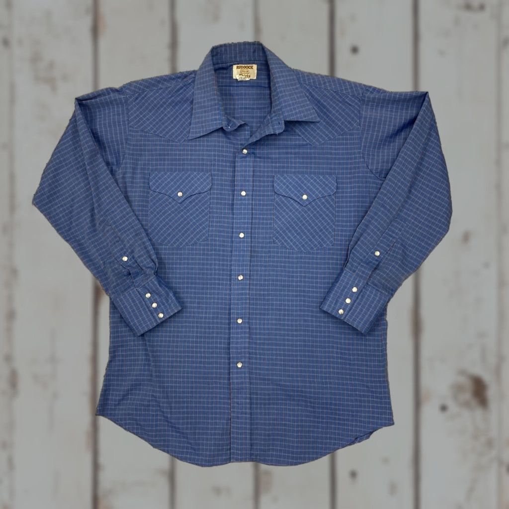 Vintage VINTAGE Ruddock Western Shirt Mens 16.5x33 Classic Fit Pearl Snap USA Shirt Mens Blue Cotton Blend Button-Up Long Sleeve Collared Western Theme Size US XL / EU 56 / 4 - 1 Thumbnail