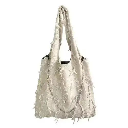 Tassel Shoulder Bag Big Chain Tote Bag in White, Men's