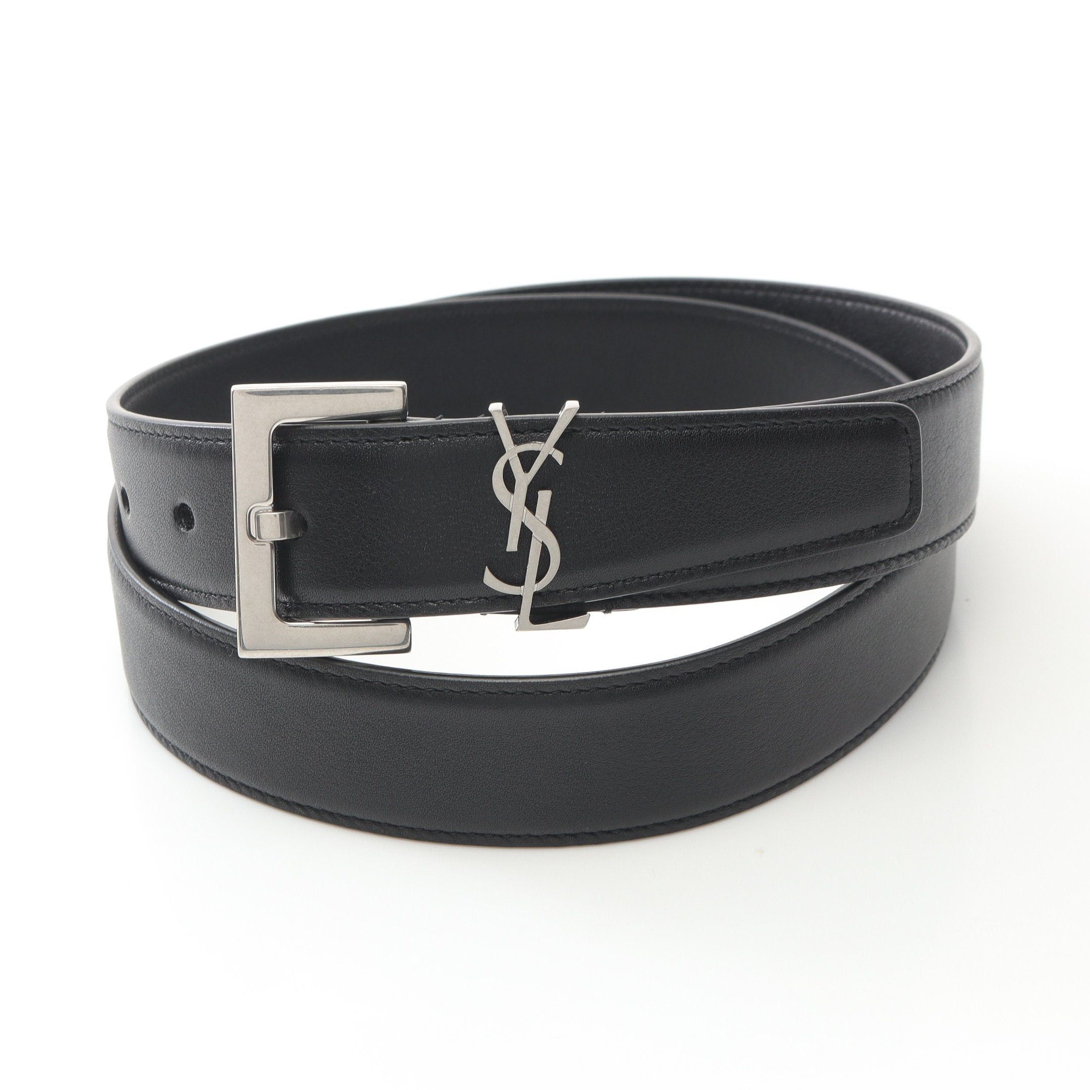 Yves Saint Laurent Yves Saint Laurent Cassandra Belt Leather Black Silver Hardware Size ONE SIZE - 1 Thumbnail