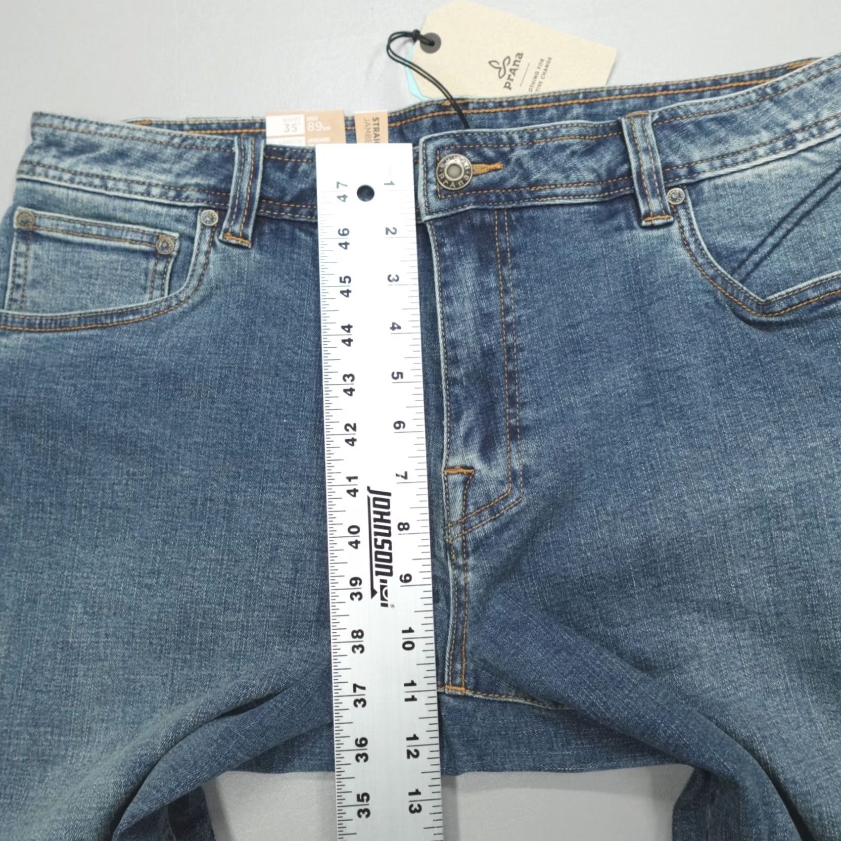 Prana Prana Axiom Jeans Men’s 35x30 Stone Wash Stretch Denim Standard Fit 5-Pocket Design Straight Regular Rise Mid Blue Denim Cotton Lycra Mens Inseam 30 Size US 35 - 5 Thumbnail