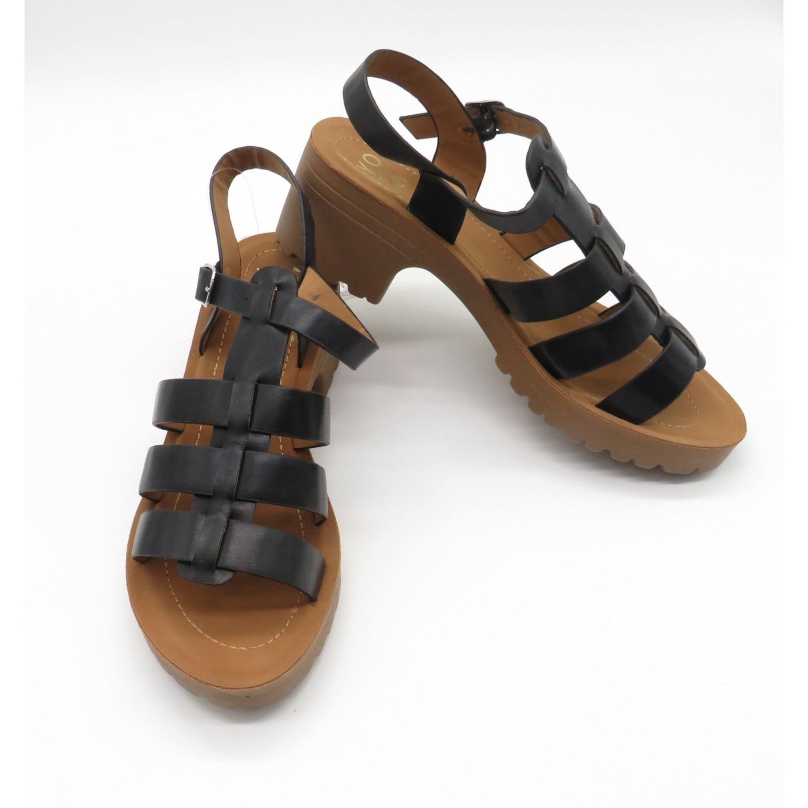 Other YOKI Everly Women's Black Strappy Sandals Buckle Brown Heels Size US 8 / IT 38 - 6 Thumbnail