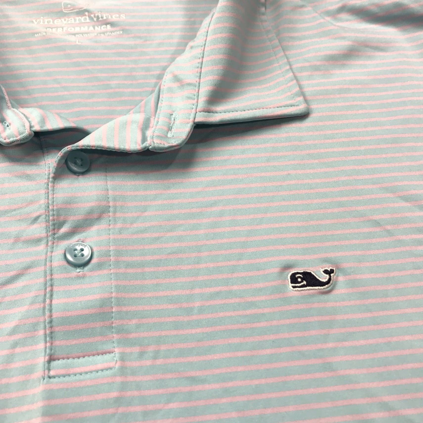 Vineyard Vines Vineyard Vines Polo Shirt Mens Large Blue Pink Whale Striped Performance Golf Polo Shirt Mens L Blue Whale Striped Performance Golf Size US L / EU 52-54 / 3 - 3 Thumbnail