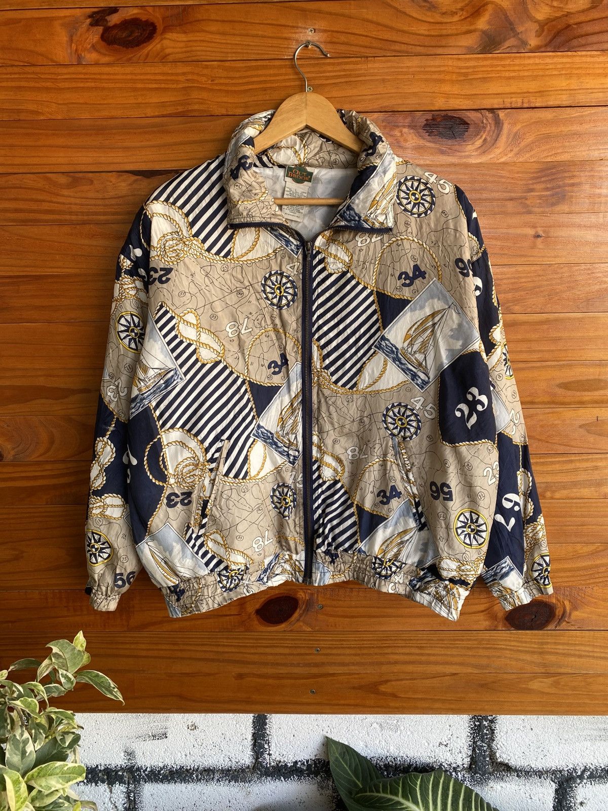 Japanese Brand Out Brook Nautical Print Jacket | Vintage Sailing Pattern Size US L / EU 52-54 / 3 - 3 Thumbnail
