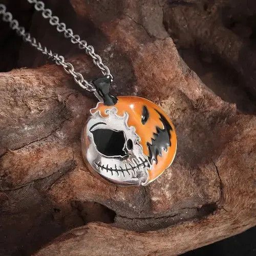 FunSet of Art Flame Skull Pumpkin Head Necklace Size ONE SIZE - 4 Thumbnail