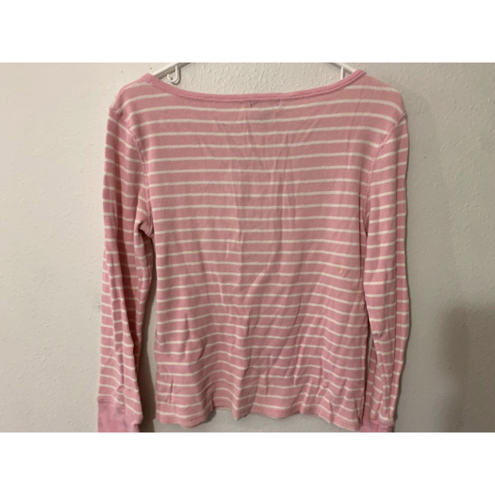 Vintage VINTAGE American Living Women Shirt L Pink White Striped Pocket Long Sleeve Henley Size L / US 10 / IT 46 - 3 Thumbnail