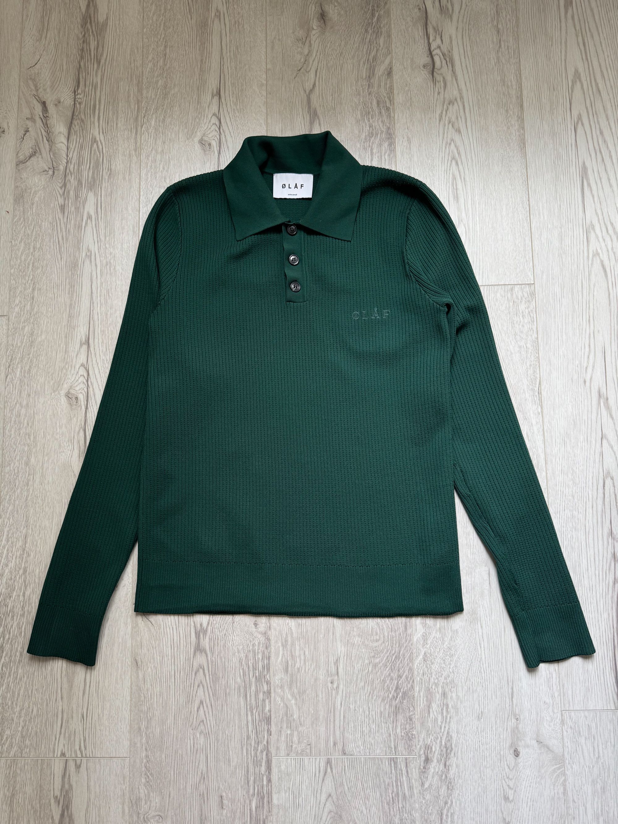 OLAF Lightweight Knitted Polo Jumper Green Size XS / S Size US XS / EU 42 / 0 - 1 Thumbnail