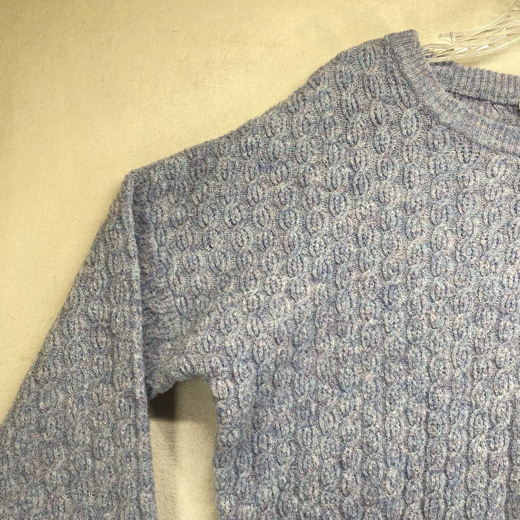 Vintage Women's Wool Blend Sweater Medium Blue Crew Neck Cable Knit Cropped Le Lis Size M / US 6-8 / IT 42-44 - 5 Thumbnail
