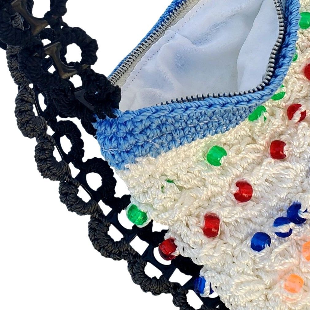 Handmade Crocheted Beaded Crossbody Purse Soda Can Beer Tab Strap Bla Size ONE SIZE - 2 Thumbnail