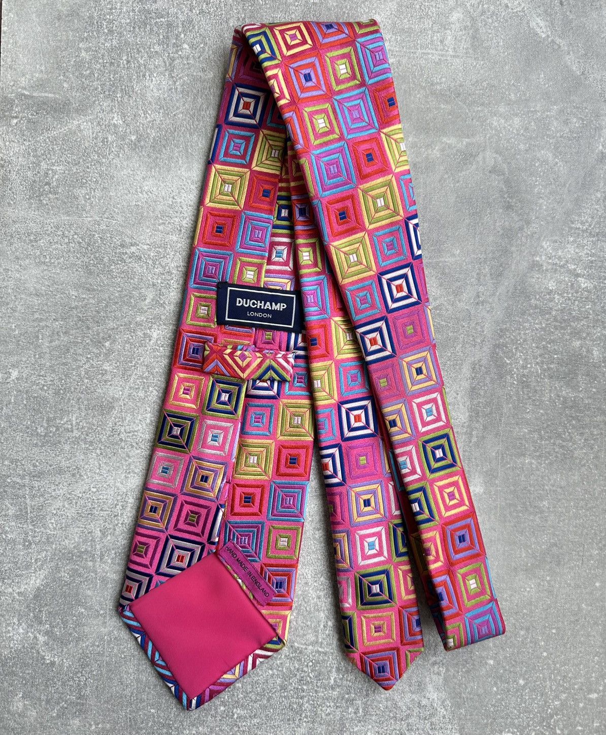 Duchamp Duchamp London Mens Silk Tie Bold Geometric Square Pattern Size ONE SIZE - 3 Thumbnail