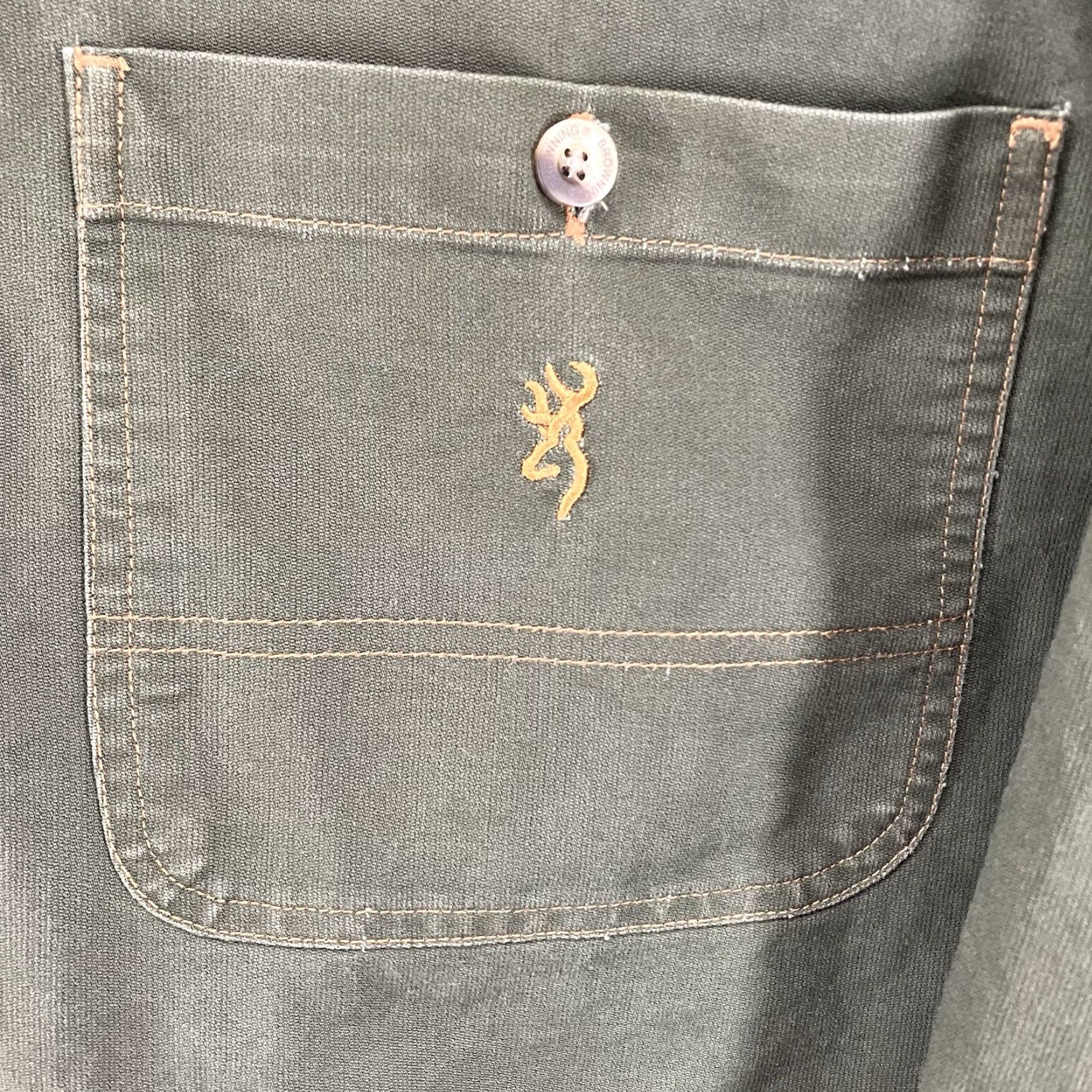 Vintage VINTAGE Browning Shirt Mens Large Green Textured Chest Pockets Point Collar Heavy Cotton Casual Workwear All Seasons Long Sleeve Logo Button-Front Size US L / EU 52-54 / 3 - 7 Thumbnail