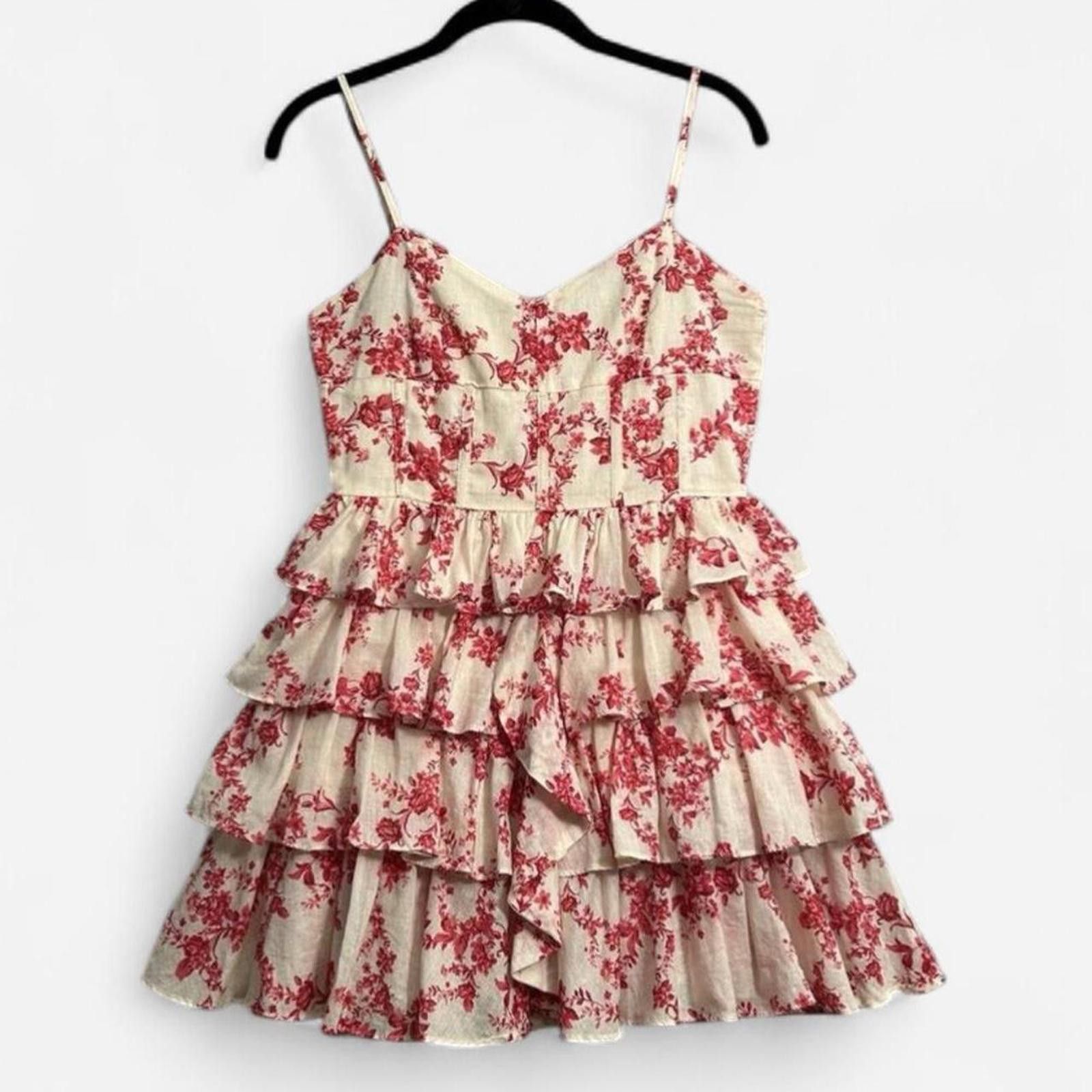 Other Red/cream floral tiered mini ruffle layers + dainty straps Size ONE SIZE - 1 Thumbnail