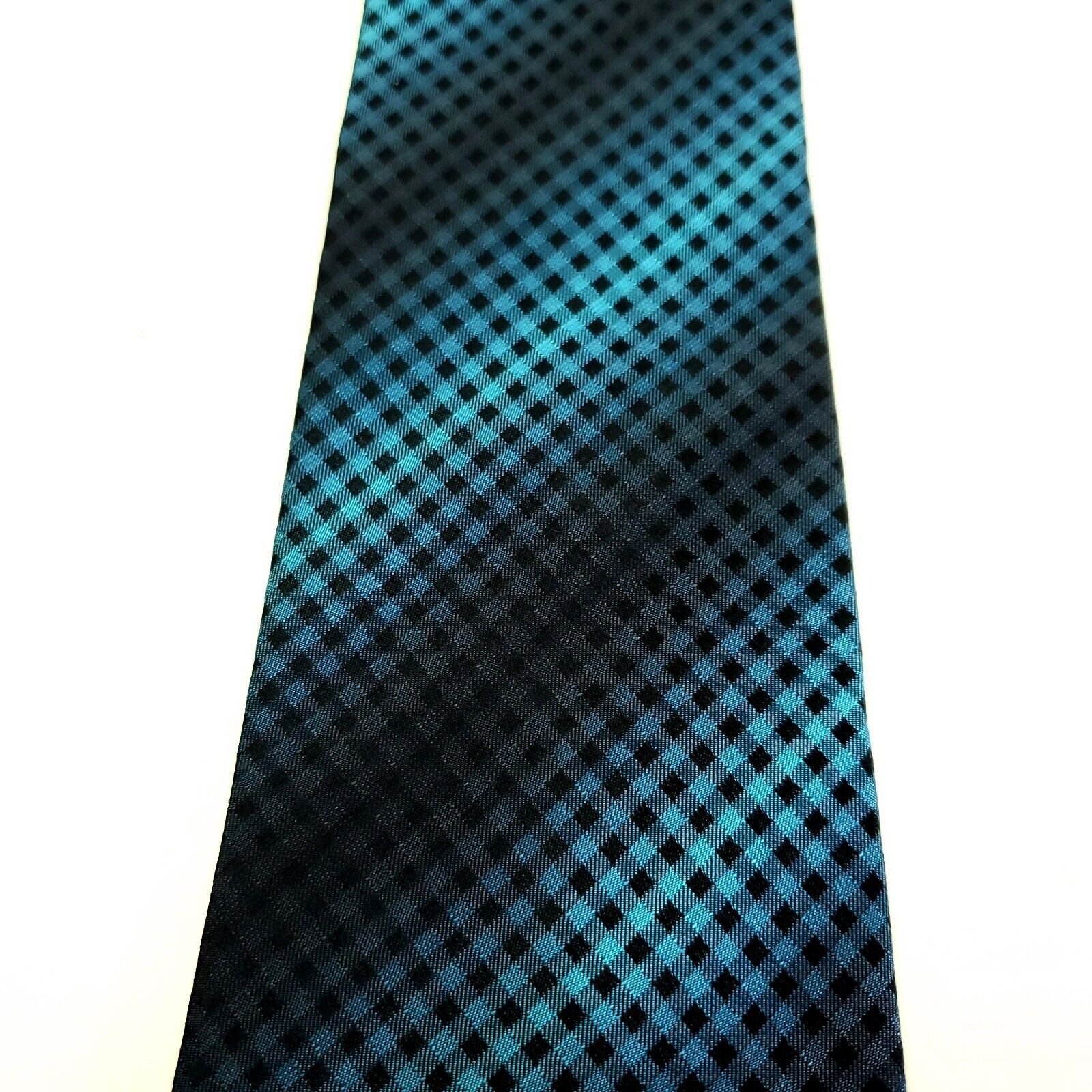 Alfani Alfani Teal Black Gradient Plaid Woven Silk Tie Size ONE SIZE - 2 Thumbnail
