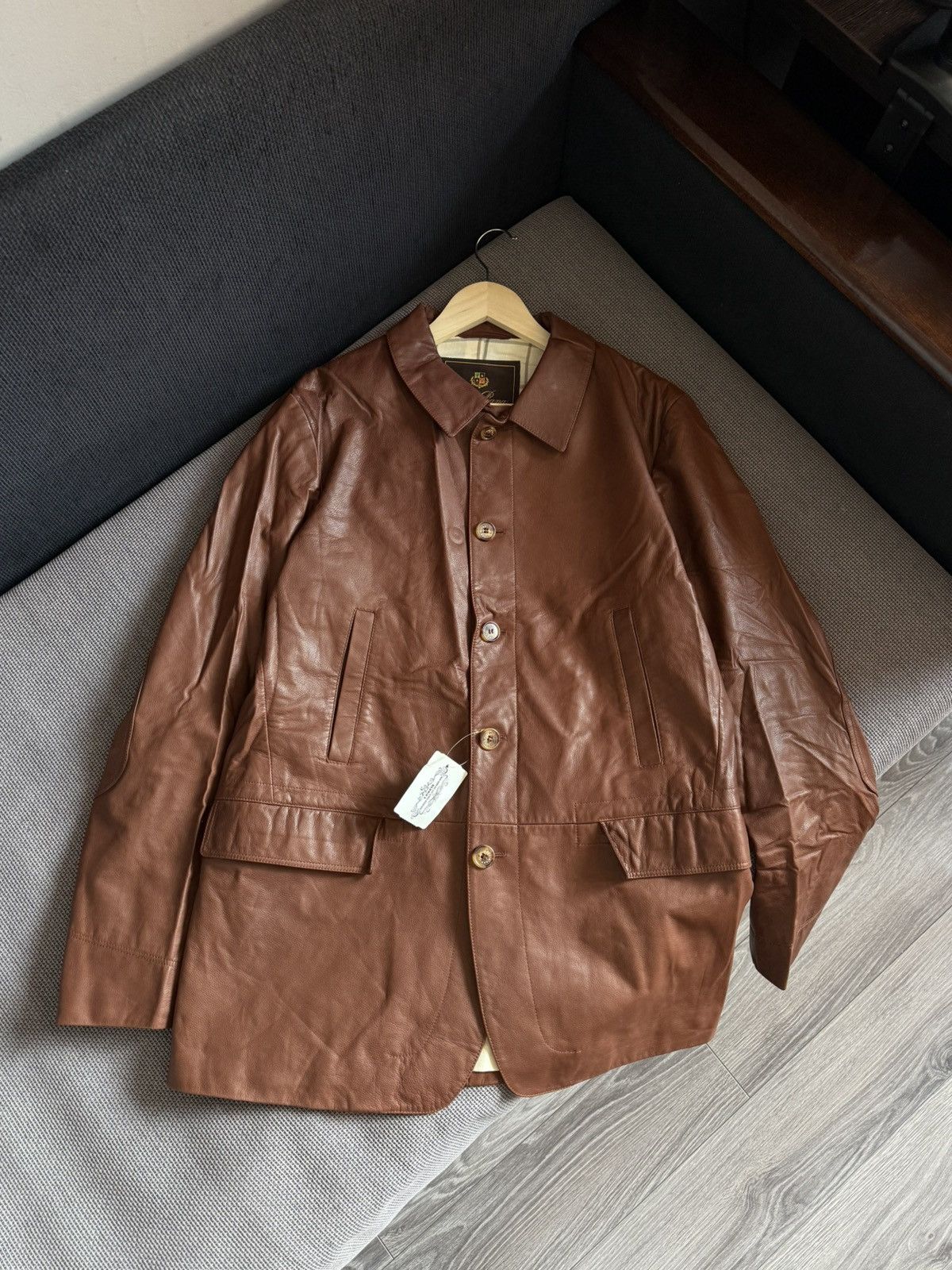 Loro Piana Brown Cognac Calfskin Leather jacket 52