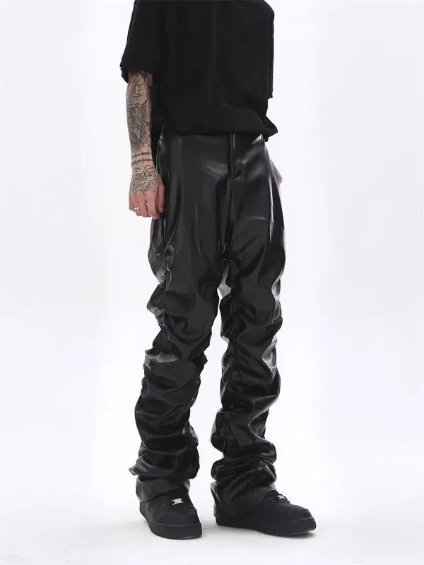 Japanese Brand Hori Punk niche design hip-hop loose casual leather pants Size US 32 / EU 48 - 3 Thumbnail