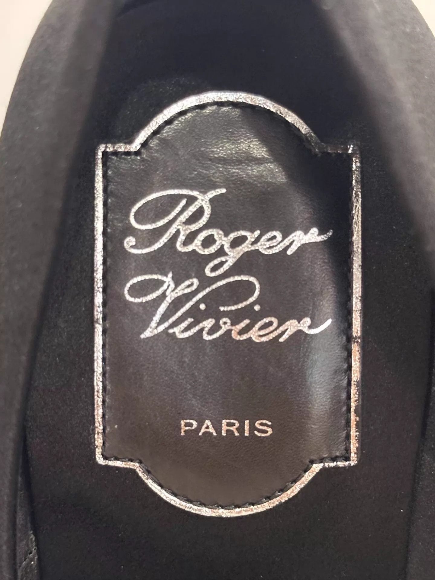 Roger Vivier RV 7cm black satin crystal square buckle heels women's 35 Size US 4.5 / IT 34.5 - 9 Thumbnail