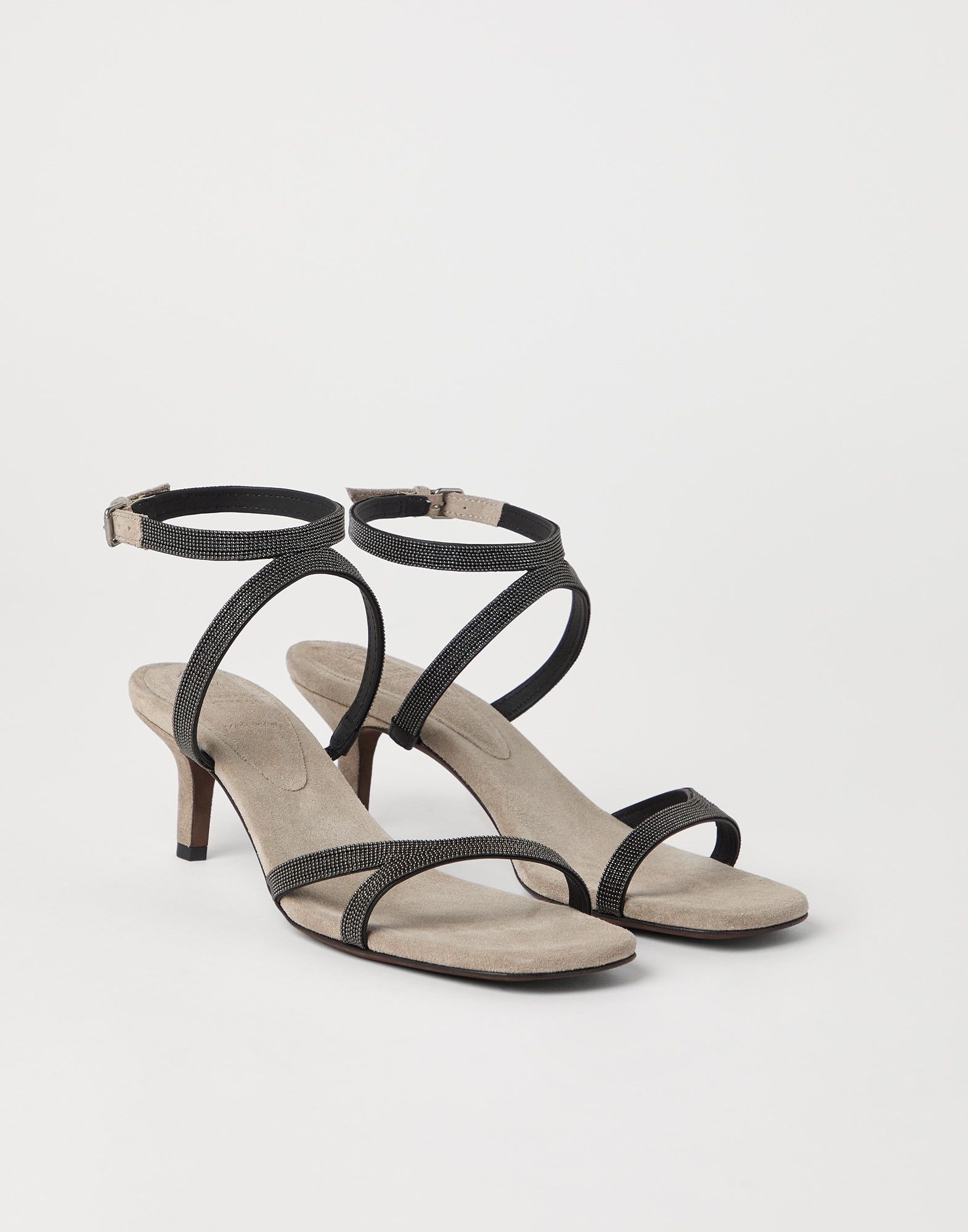 Brunello Cucinelli o1la1rc1a0326 Suede Heels With Precious Straps in Black Size US 9 / IT 39 - 5 Thumbnail