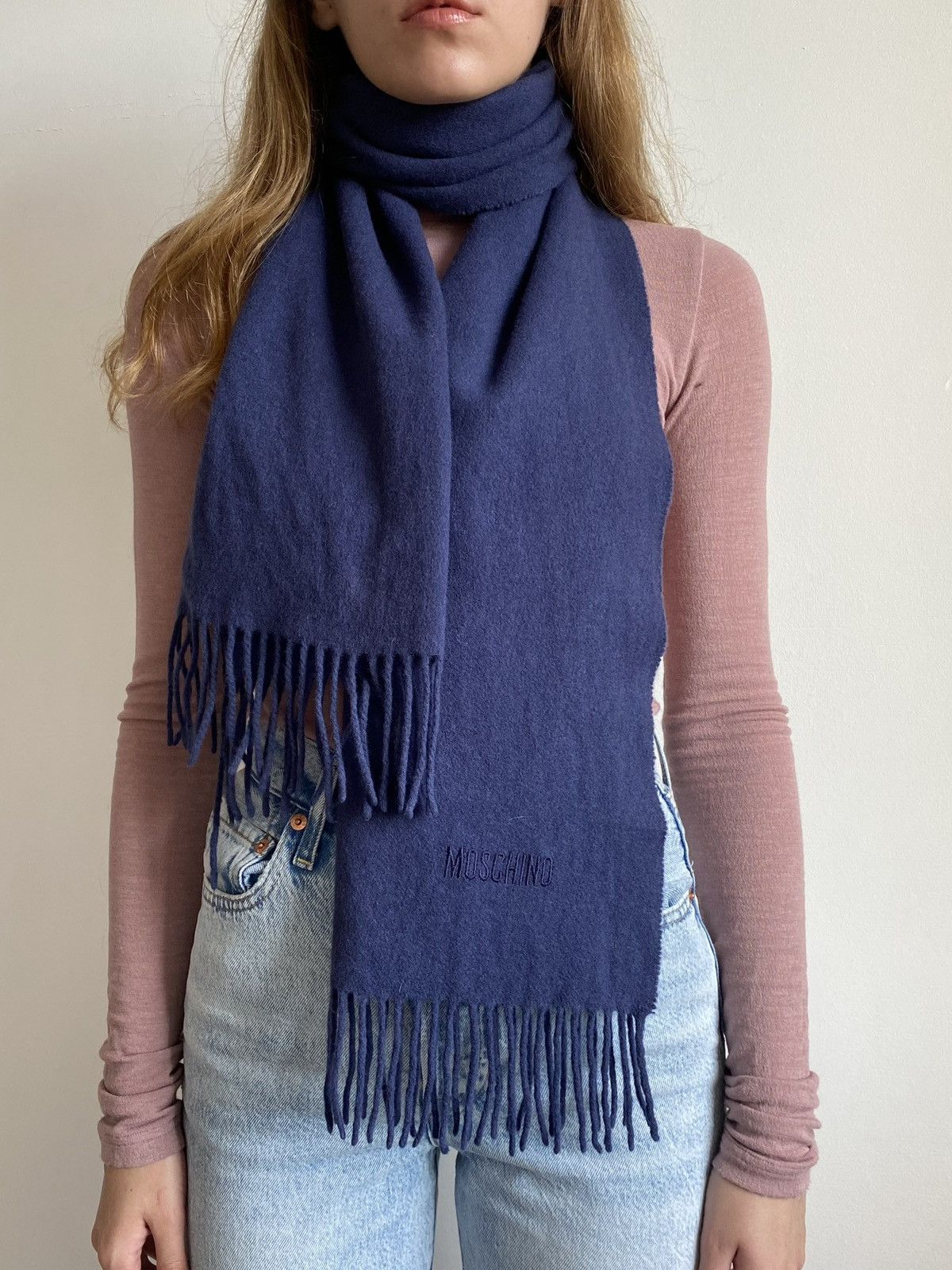 Moschino MOSCHINO UNISEX 100% MERINO WOOL BLUE SCARF MADE IN ITALY Size ONE SIZE - 1 Thumbnail