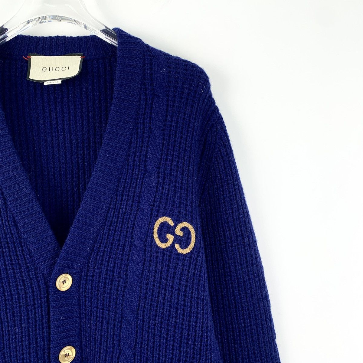 Gucci Gucci Navy Blue Double G Embroidered Wool V-Neck Cardigan Size S / US 4 / IT 40 - 3 Thumbnail