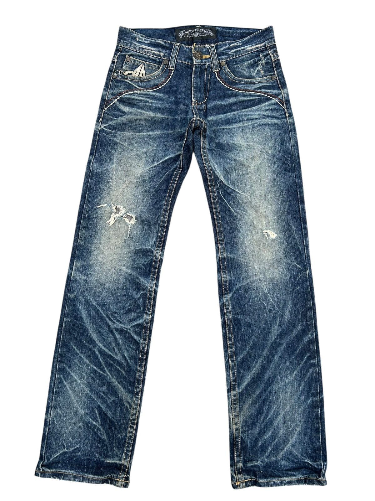 If Six Was Nine Red Pepper Japan Punk Distressed Denim Jeans Size US 31 - 3 Thumbnail