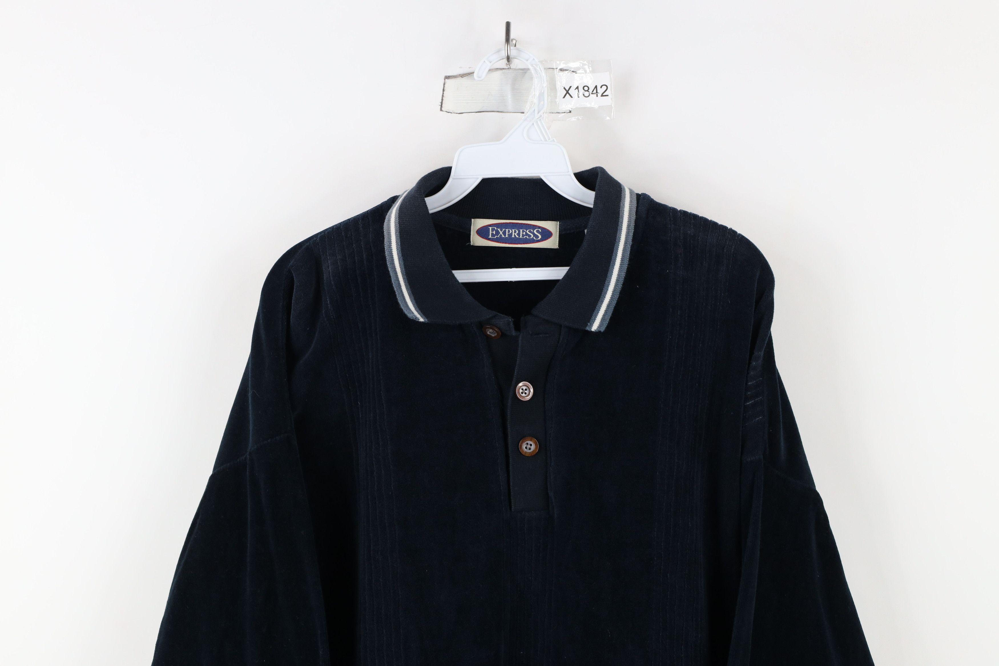 Vintage Vintage 90s Streetwear Velour Collared Long Sleeve Polo Size US XL / EU 56 / 4 - 2 Thumbnail