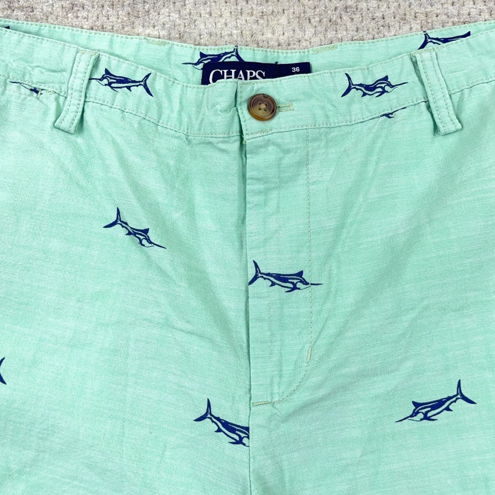 Chaps Chaps Chino Shorts Men 36 Green Marlin Fish Print Nautical Preppy Beach Golf Shirt/Shorts? Size US 36 / EU 52 - 4 Thumbnail