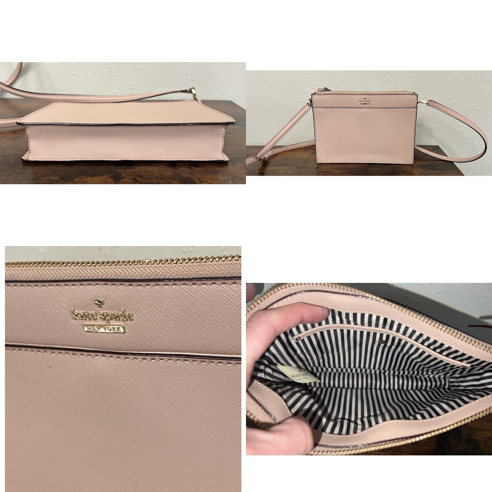 Pinko Kate Spade Crossbody Bag Pink Leather Purse Clutch Dusty Pink Small EUC Strap Detachable Strap Women Size ONE SIZE - 8 Thumbnail