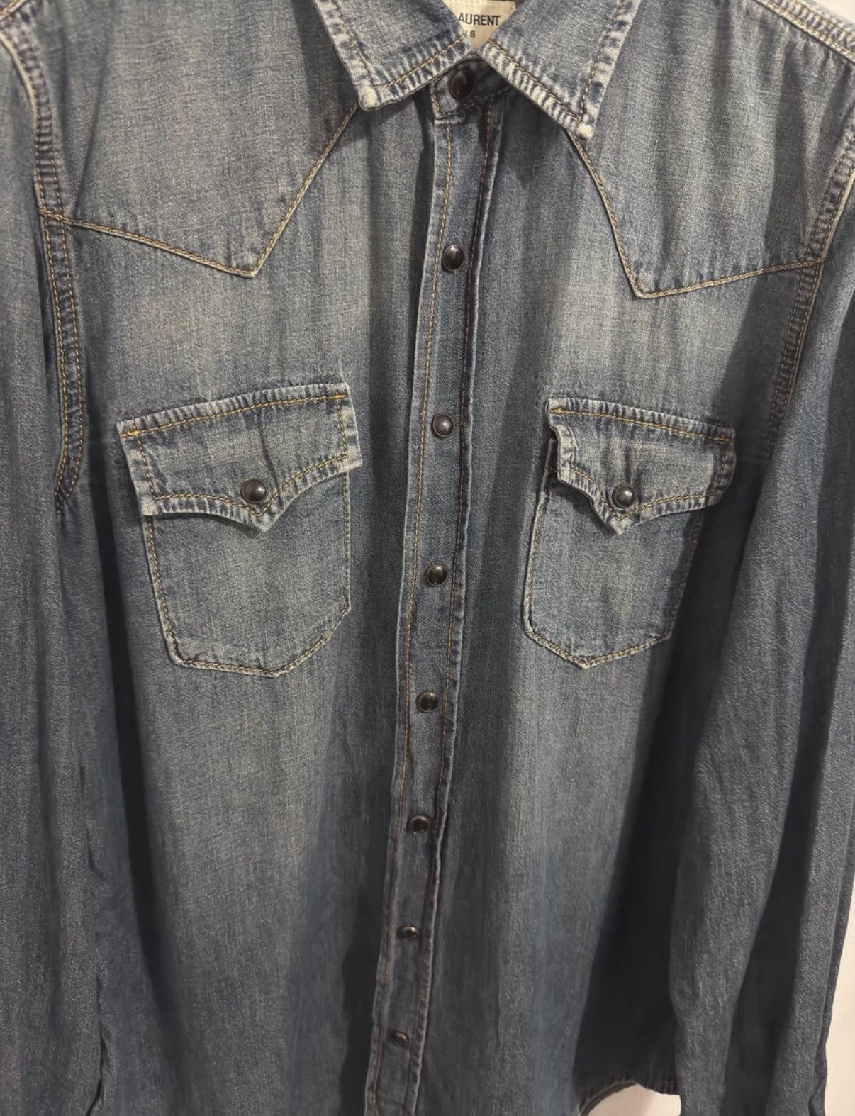 Saint Laurent Paris Saint Laurent Dark Blue Cat's Eye Double-Pocket Denim Shirt Size US M / EU 48-50 / 2 - 3 Thumbnail