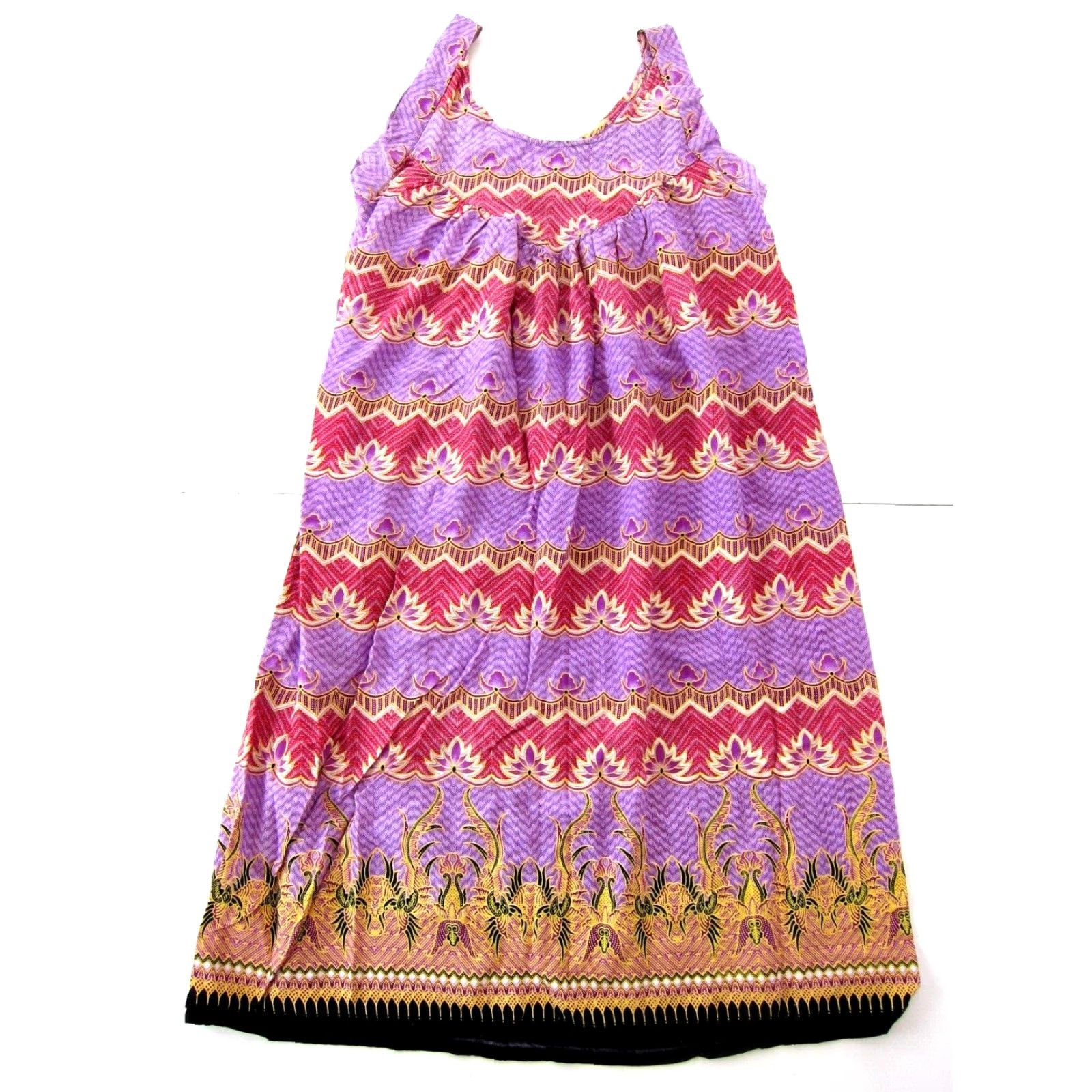 Vintage Vanee Thailand 100% Rayon Purple Yellow Red Floral Tunic Tank Sun Dress Small Size S / US 4 / IT 40 - 2 Thumbnail