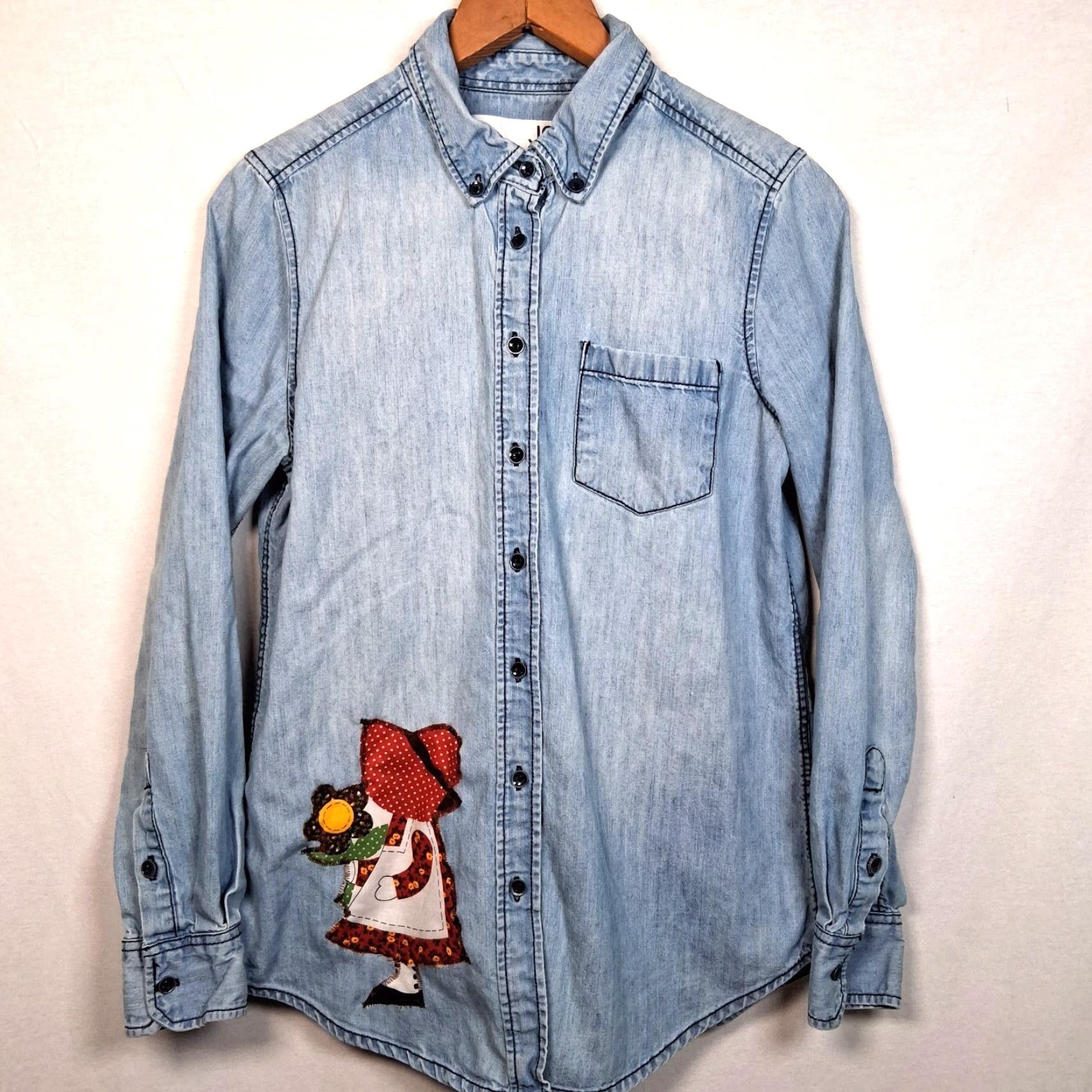Vintage reworked Chambray Denim Shirt Small Farm Rooster Calico Cottagecore Farmer Size S / US 4 / IT 40 - 2 Thumbnail