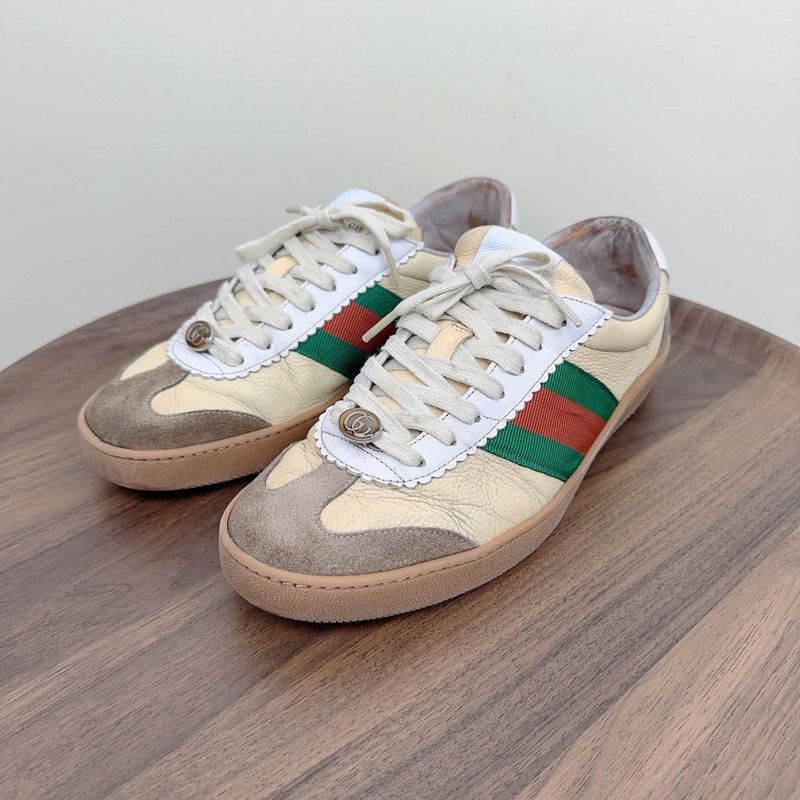 Gucci Gucci G74 Web Beige Green Low-Top Sneakers -2508 Size US 9.5 / EU 42-43 - 1 Thumbnail