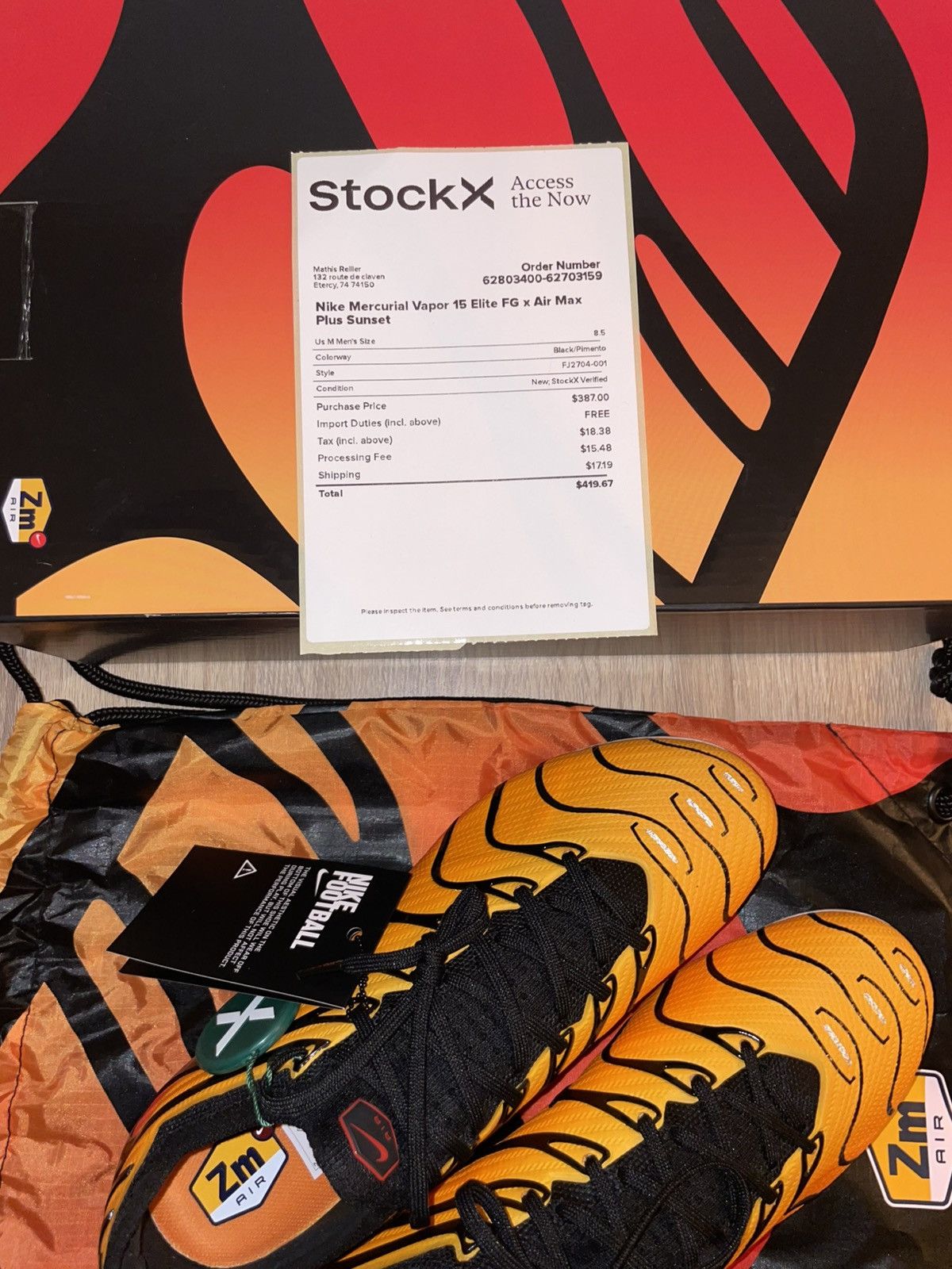 Nike Nike mercuial vapor 15 elite FG x air max plus sunset Size US 8.5 / EU 41-42 - 7 Thumbnail
