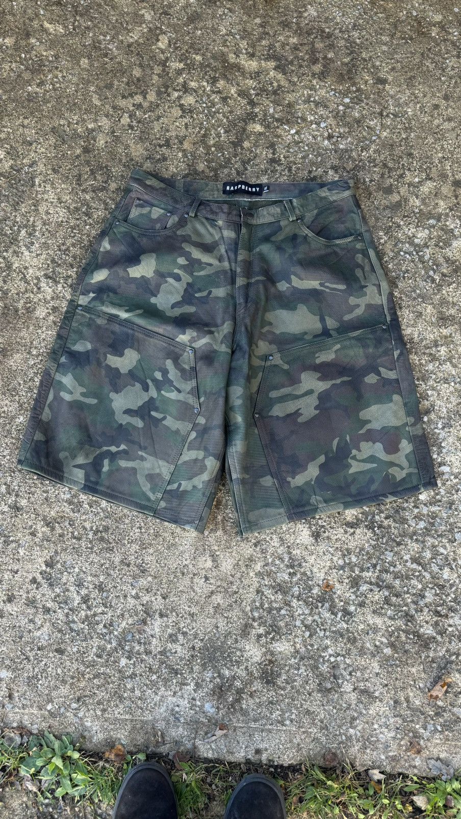 HMDD Raspberry Camo Leather Double Knee Shorts