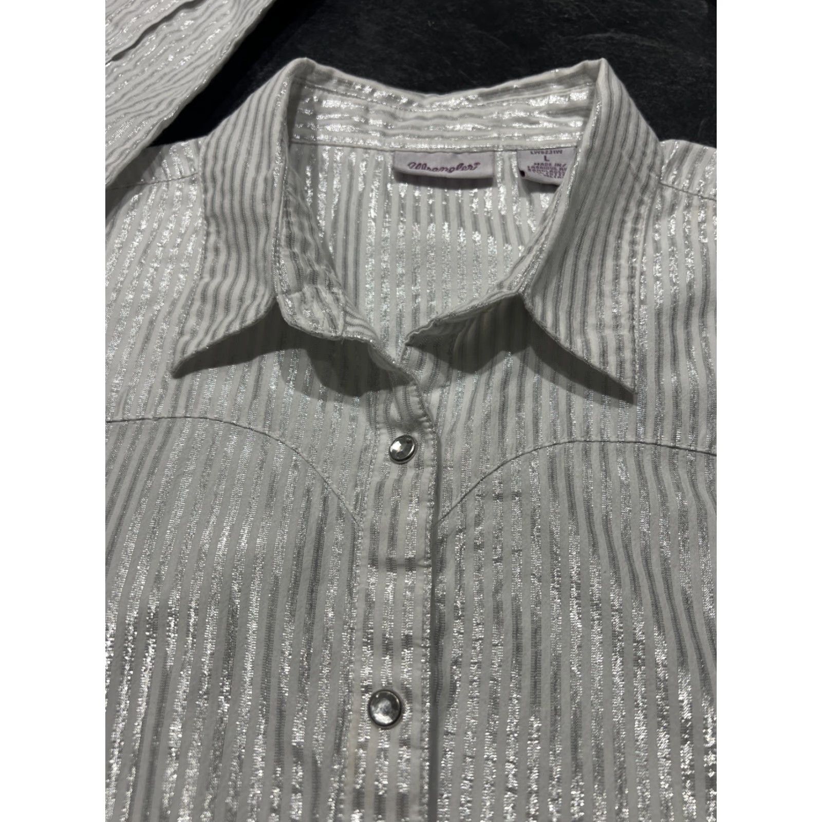 Wrangler Wrangler Shirt Button Up Long Sleeve White L Womens Metallic Striped Dress Up Large Size L / US 10 / IT 46 - 5 Thumbnail