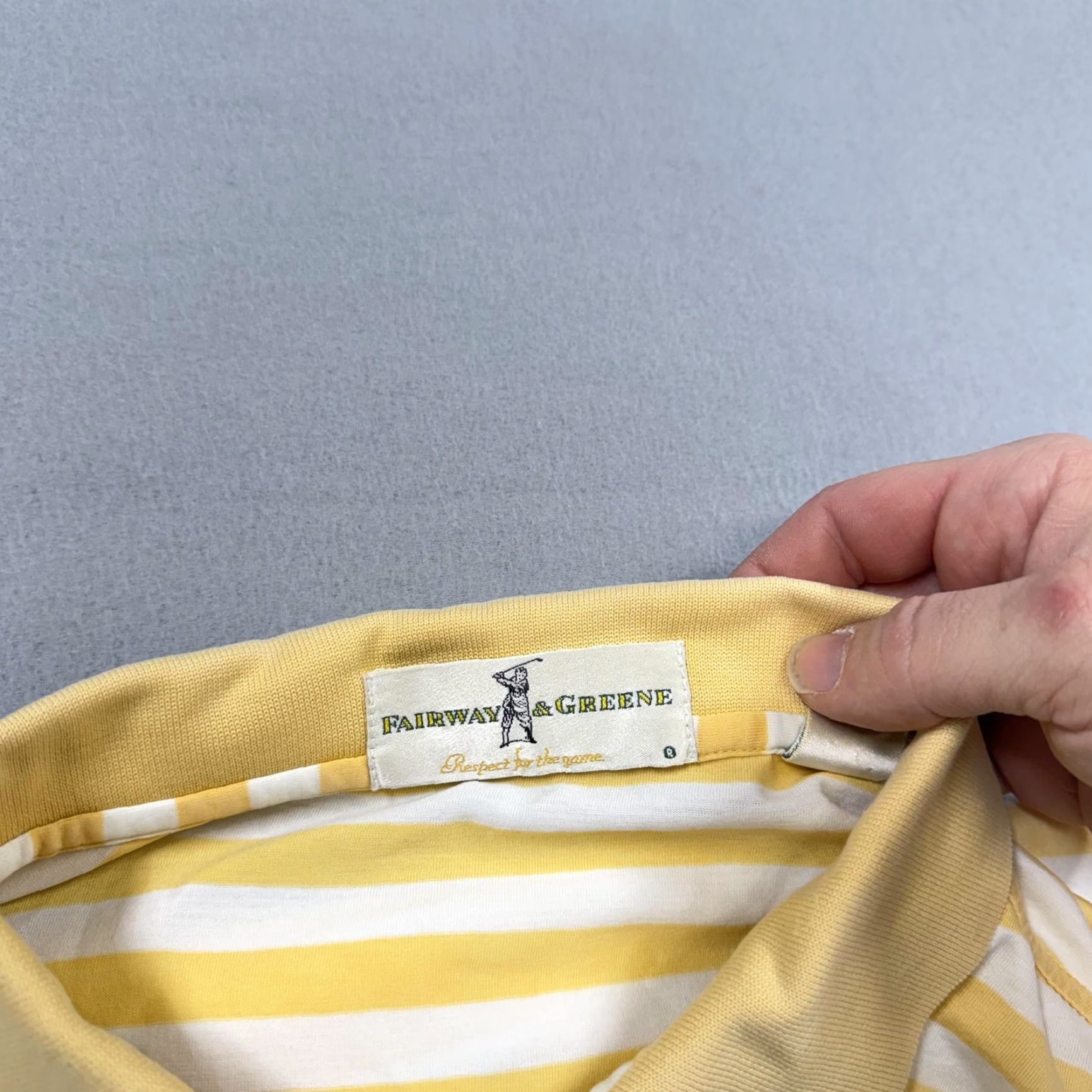 Vintage Fairway & Greene Polo Shirt Mens L Yellow Striped 100% Cotton Golf Short Sleeve Polo Shirt Mens L Yellow Striped Cotton Size US L / EU 52-54 / 3 - 4 Thumbnail