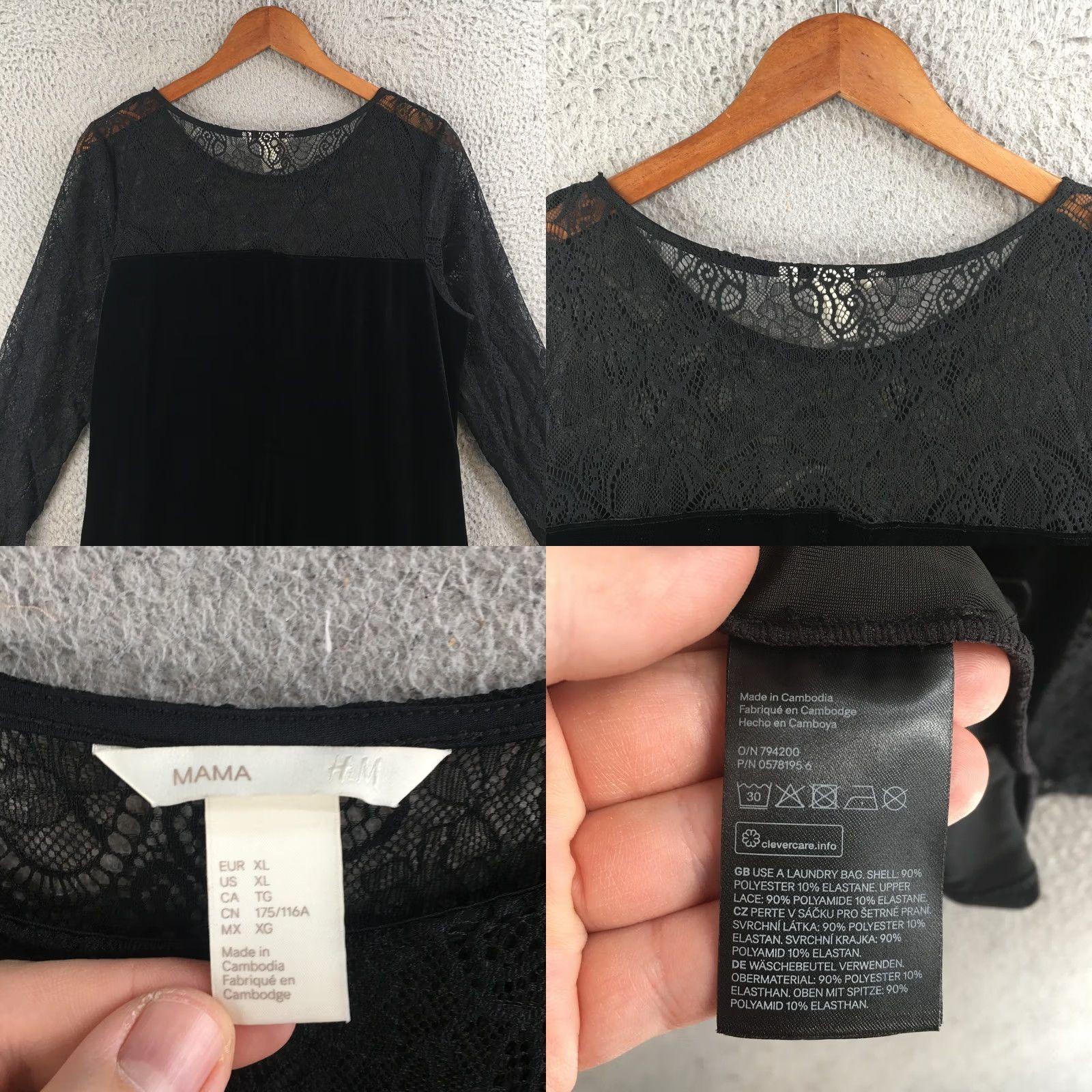 H&M H&M MAMA Dress Womens XL Black Lace Sleeve Sheath Midi Bodycon Stretch Cocktail Size XL / US 12-14 / IT 48-50 - 8 Thumbnail