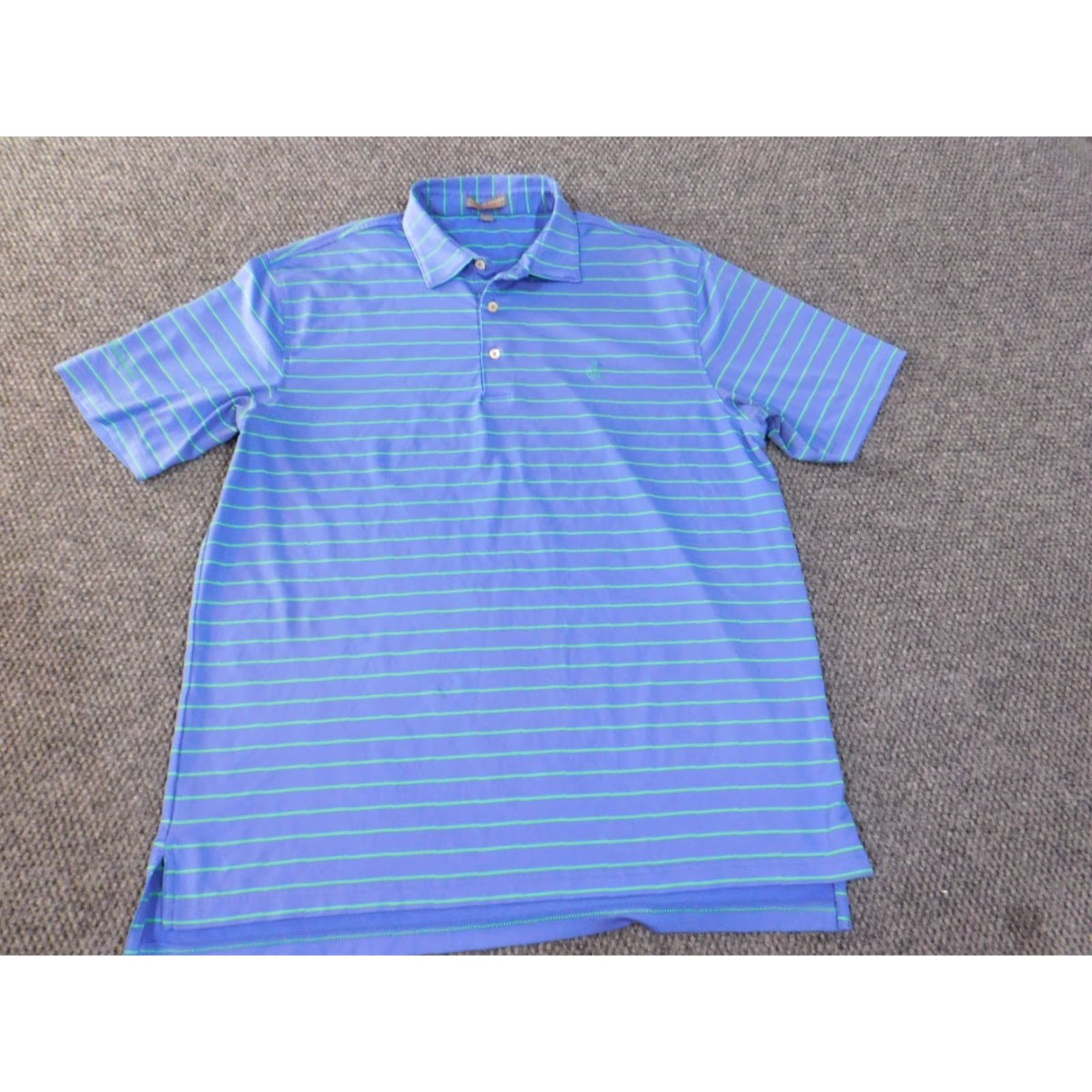 Peter Millar Peter Millar Polo Mens Large Striped Blue Summer Comfort Classic Golf Short Sleeve Knit Stretch Logo Button Collar Shirt Size US L / EU 52-54 / 3 - 3 Thumbnail