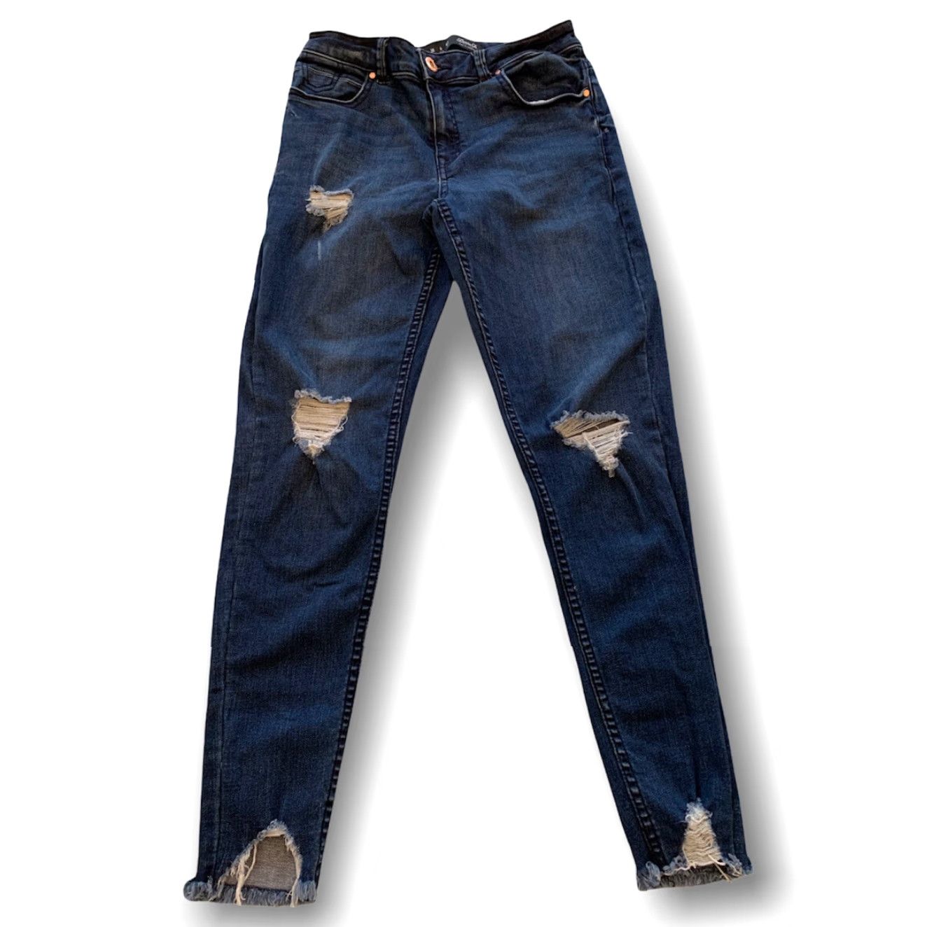 Denim & Co. VINTAGE 6 Denim Co Jeans Women's Dark Wash Distressed Stretch Denim Raw Hem 26" Inseam Blues Size 28" / US 6 / IT 42 - 2 Thumbnail