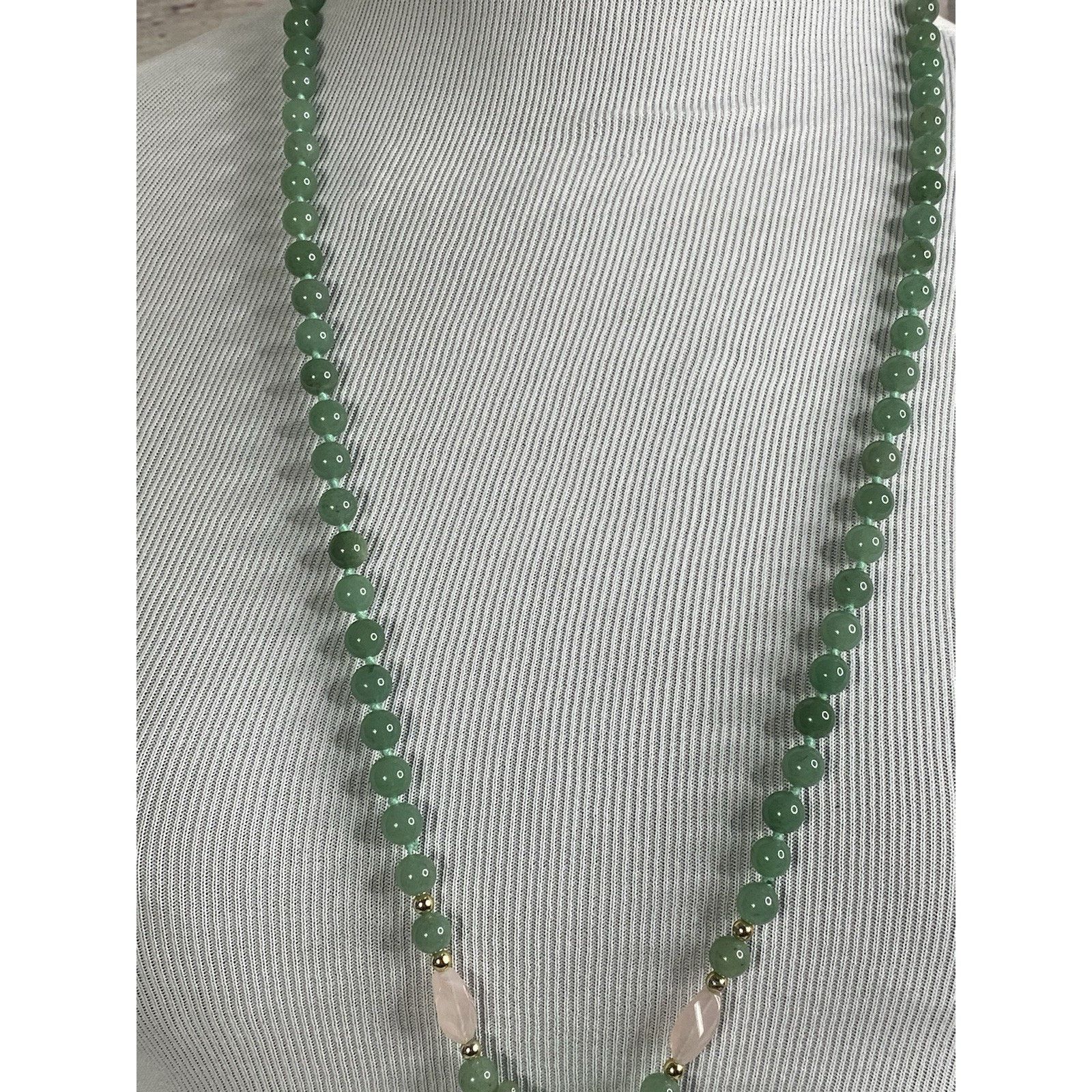 The Unbranded Brand VTG Statement 8mm Green Jade Bead & Rose Quartz 30" Necklace Size ONE SIZE - 3 Thumbnail