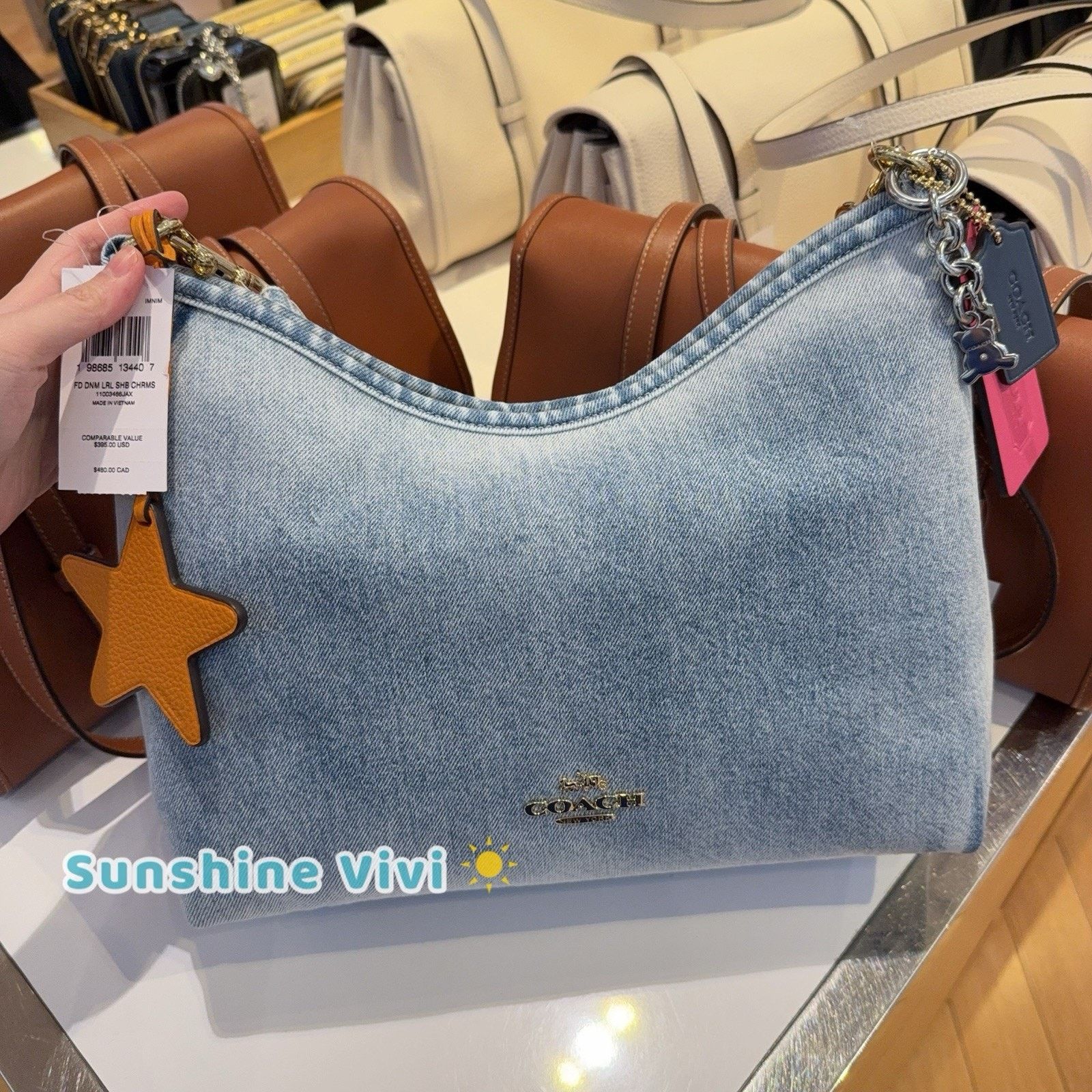 Coach NWT Coach CEF26 Laurel Shoulder Bag Loved Denim Charms Size ONE SIZE - 1 Thumbnail