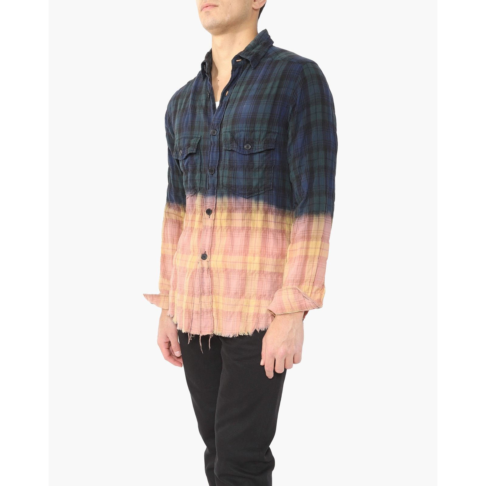 Saint Laurent Paris SS16 Bleached Distressed Flannel in Blue & Orange Size US XS / EU 42 / 0 - 8 Thumbnail