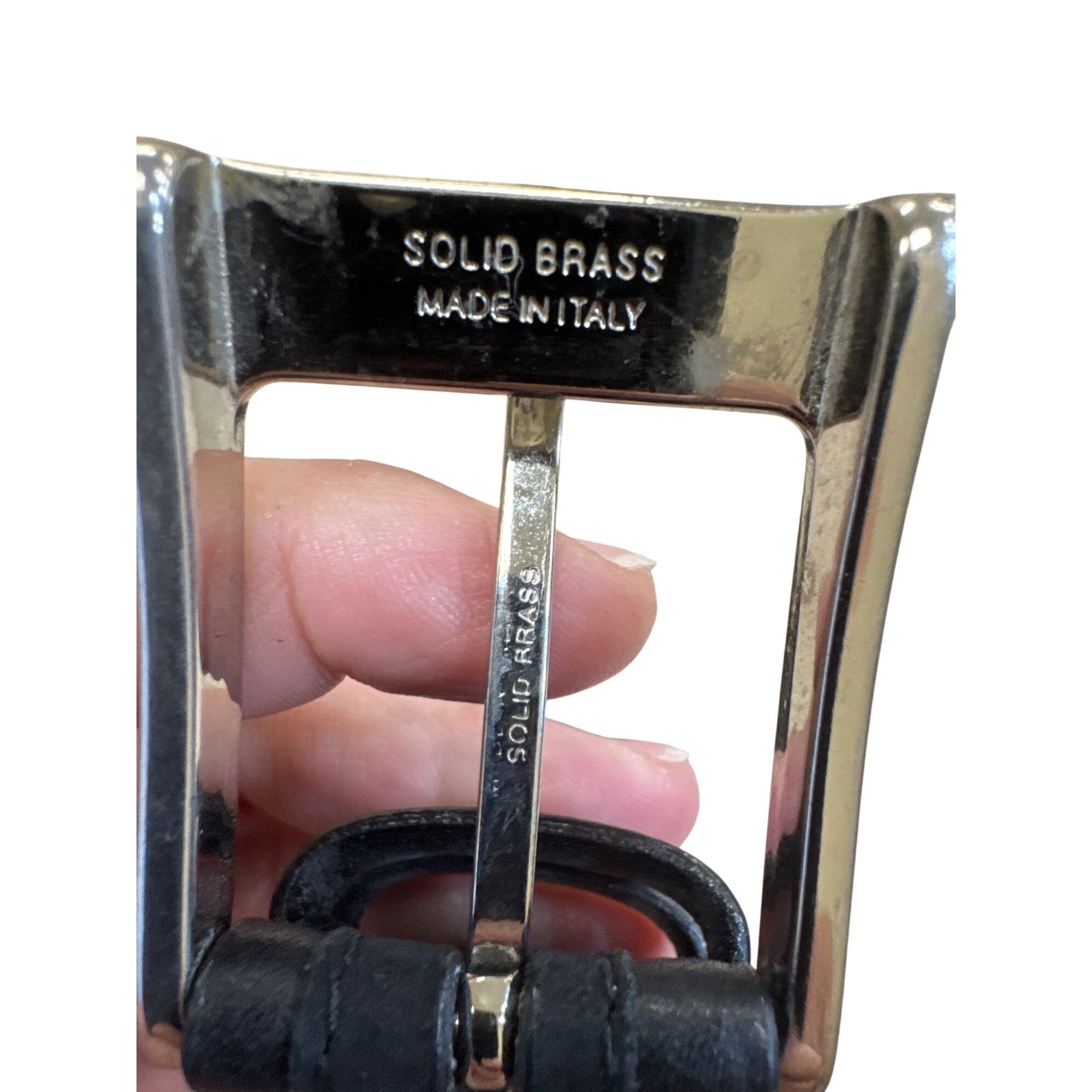 Designer Kolte Italian Made Mens Black Leather Belt W/Solid Brass Buc Size 38 - 6 Thumbnail