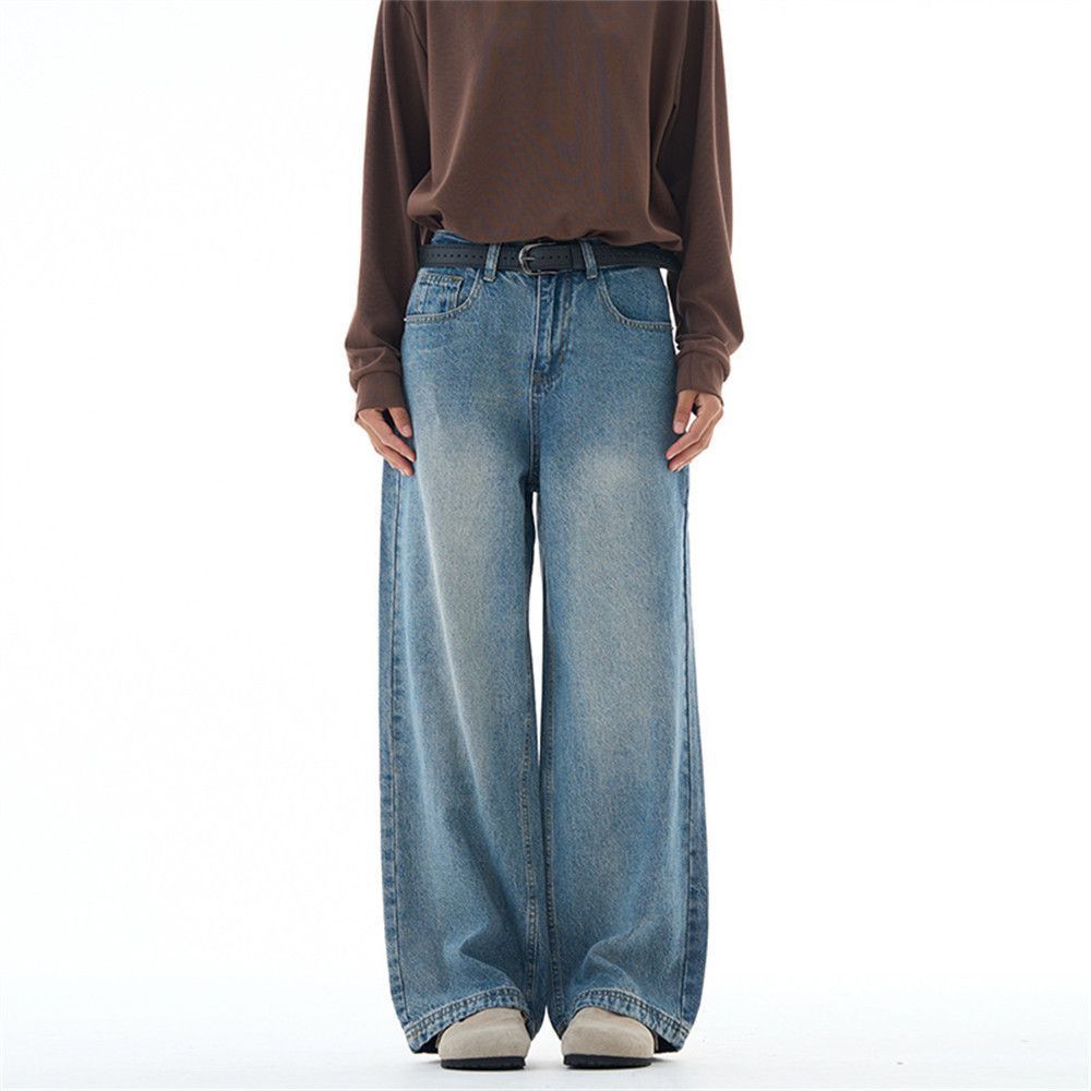 Japanese Brand Men's vintage washed distressed wide-leg straight jeans Size US 32 / EU 48 - 1 Thumbnail