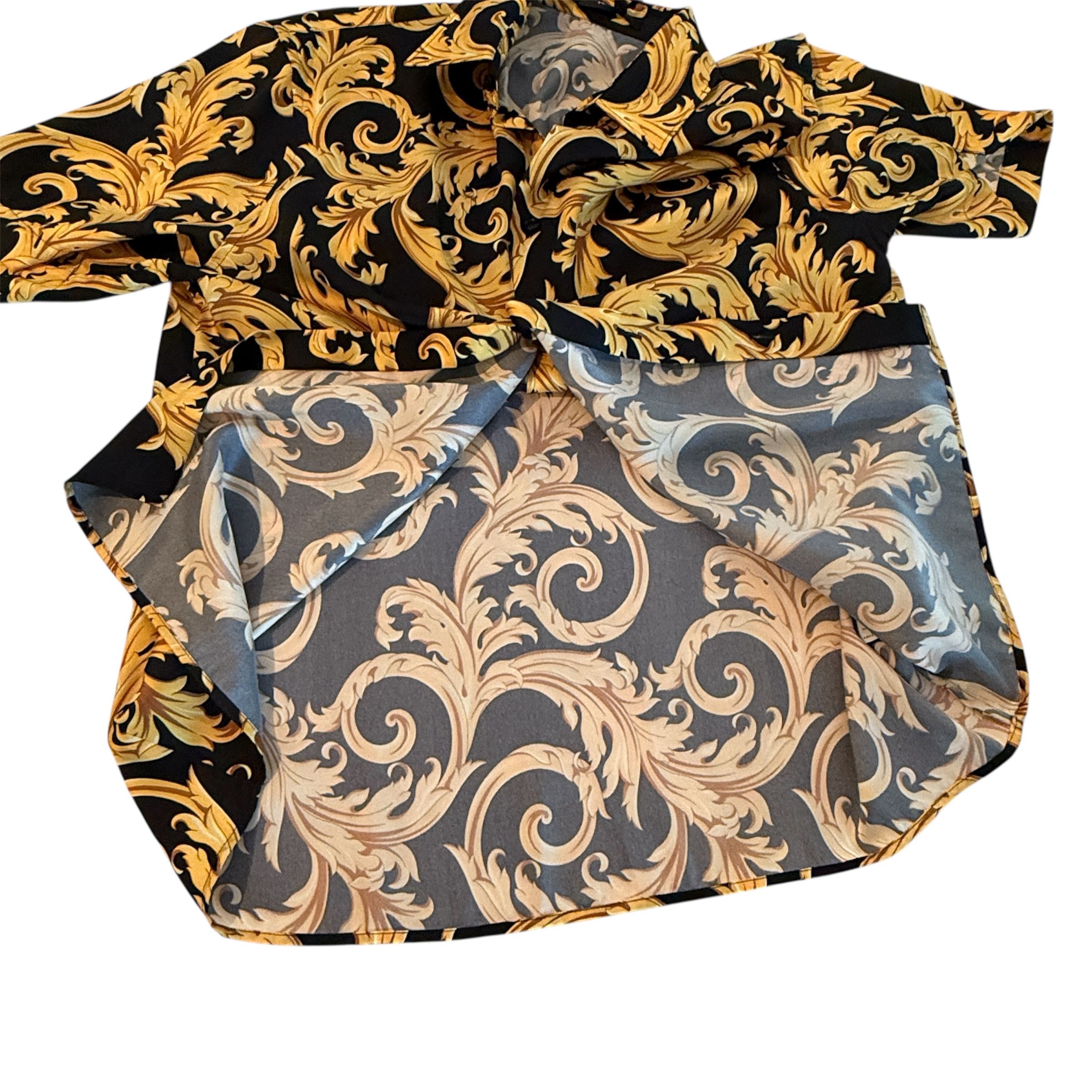 Versace VERSACE 1010103 Baroque Black And Gold Poly Shirt NWT, 48 Size US M / EU 48-50 / 2 - 12 Thumbnail