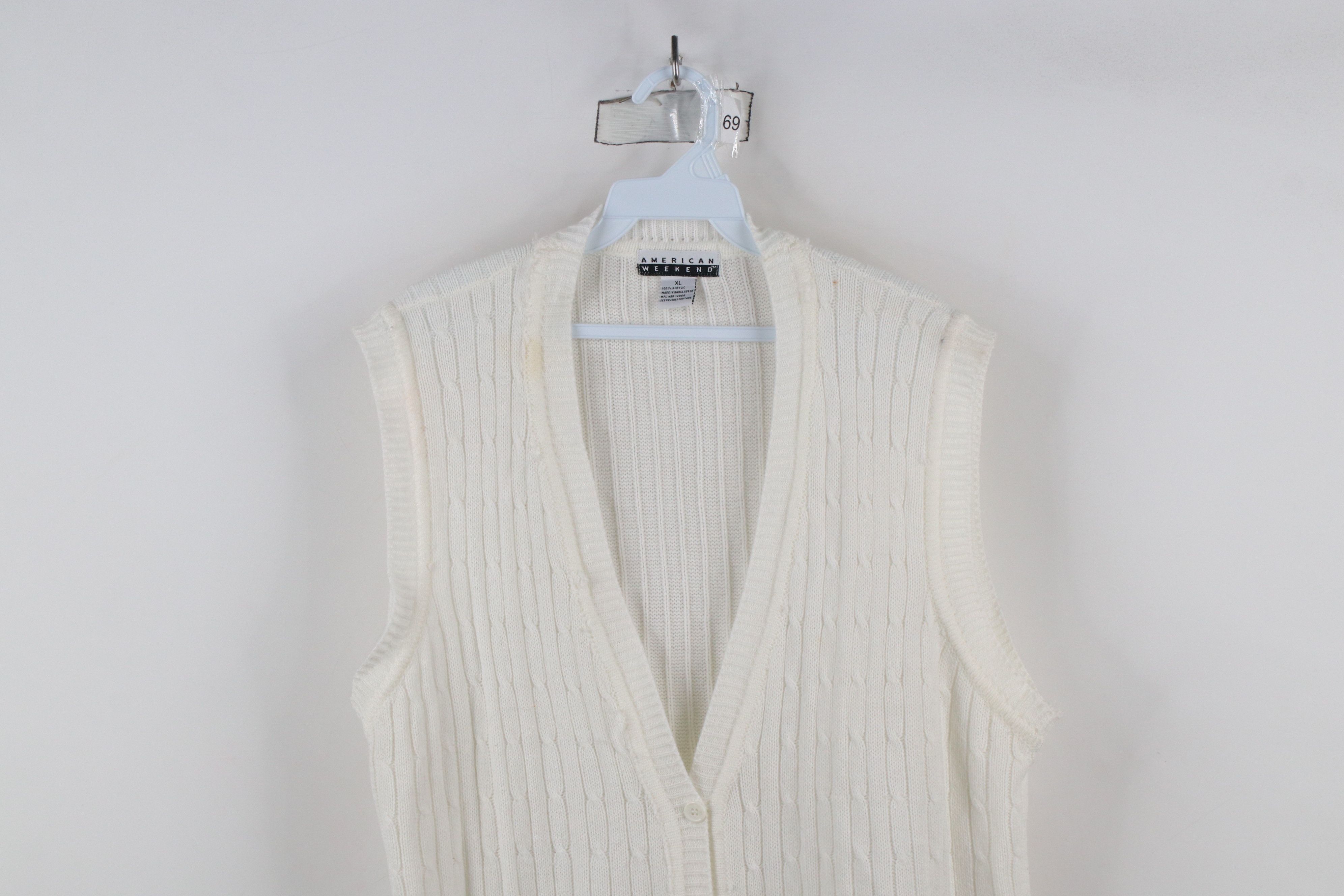 Vintage Vintage 90s Streetwear Knit Cardigan Sweater Vest White Size XL / US 12-14 / IT 48-50 - 2 Thumbnail
