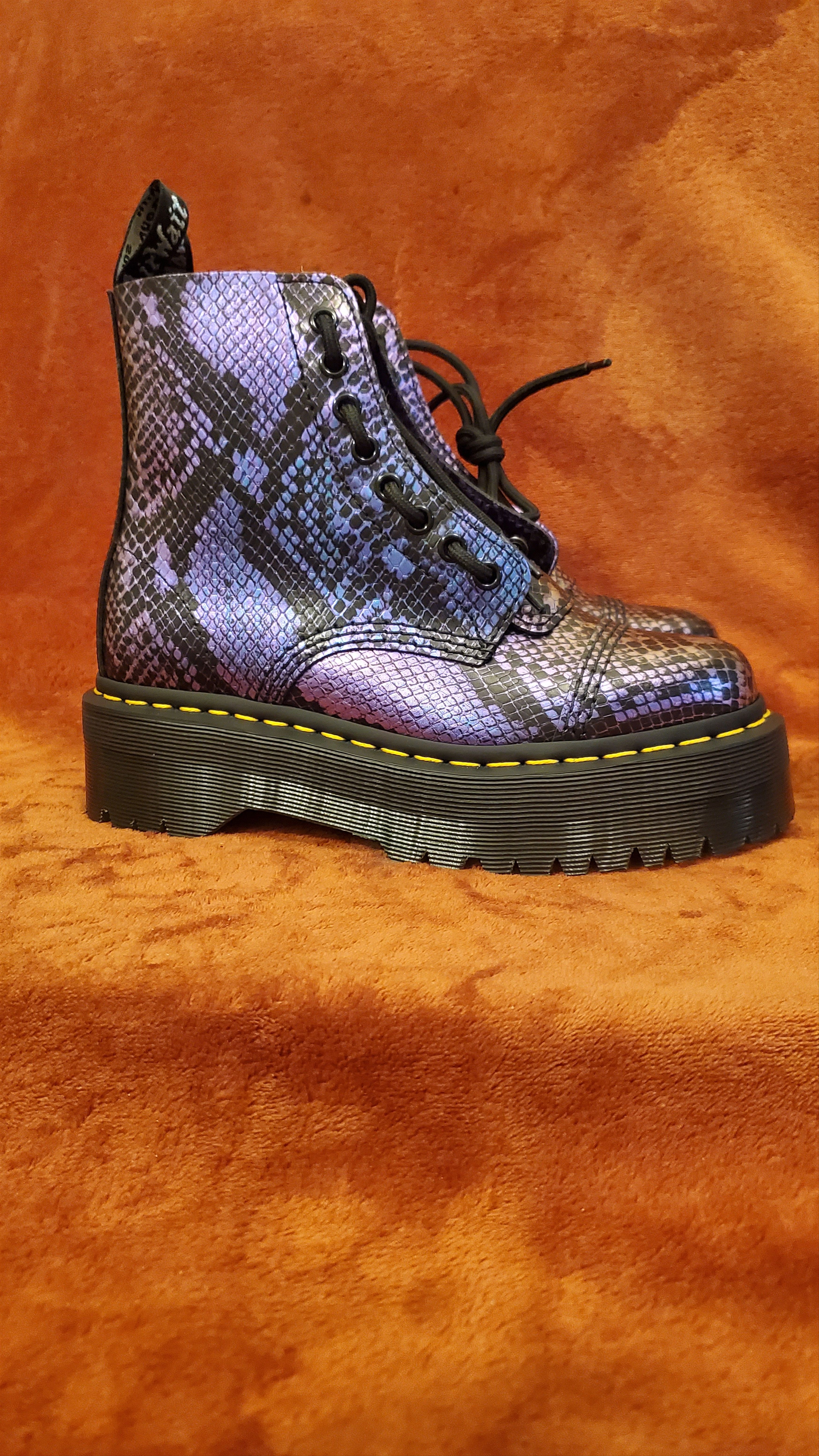 Dr. Martens DR MARTENS LEATHER PURPLE SNAKE PRINT BOOTS Size US 6 / IT 36 - 1 Thumbnail