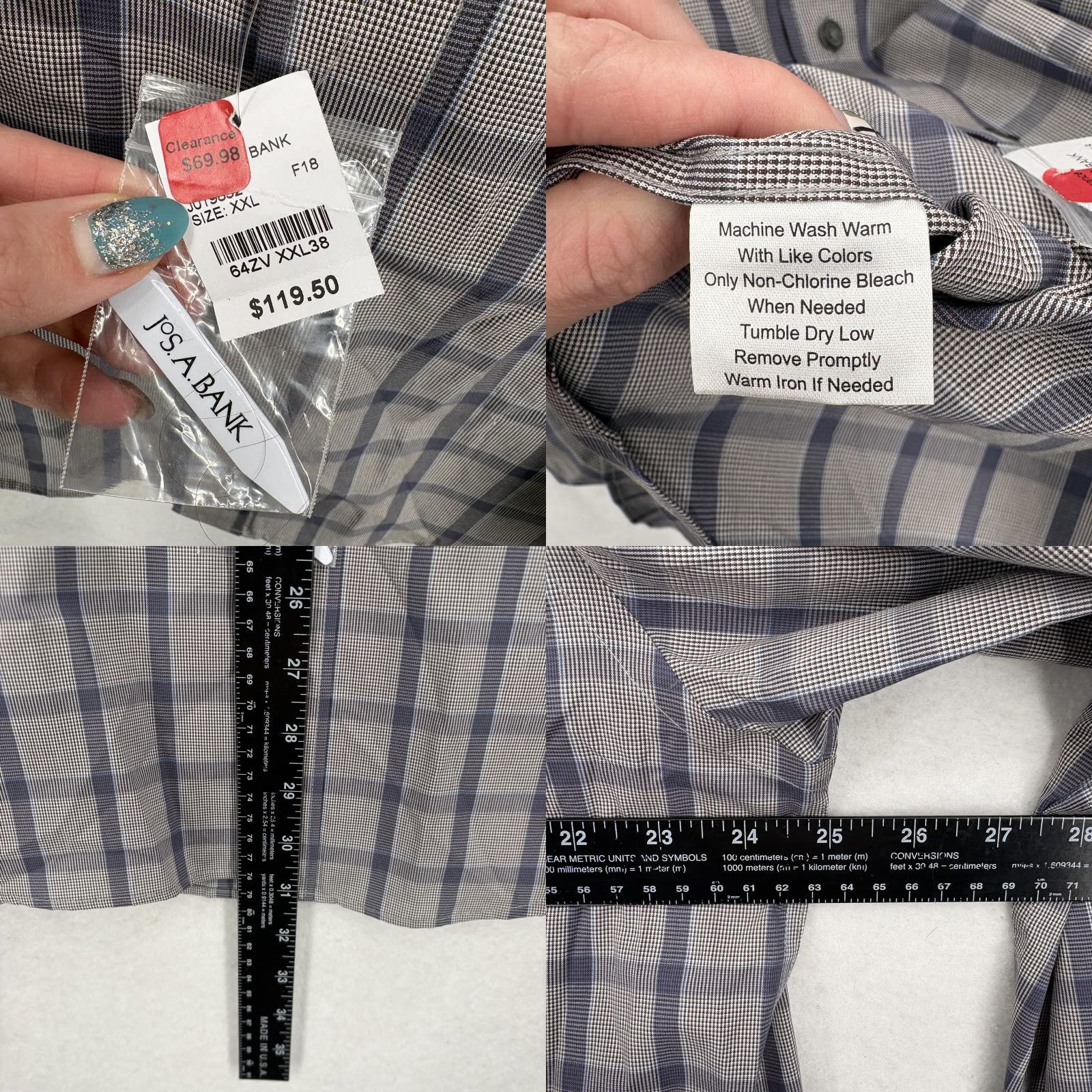 Jos. A. Bank Jos A Bank Reserve Dress Shirt Mens 2XL 38/39 Blue Plaid Egyptian Cotton NWT Size 48R - 8 Thumbnail