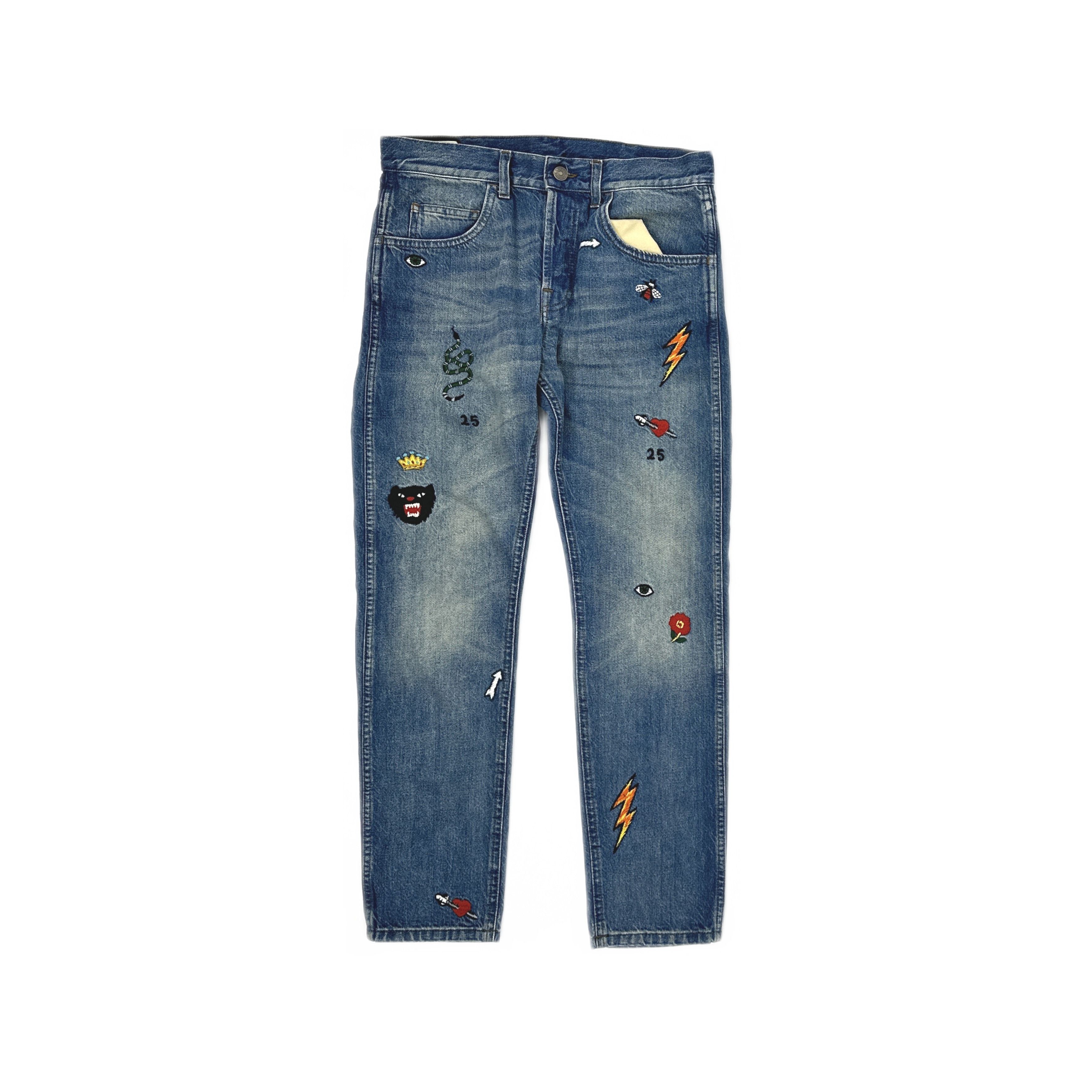 Gucci Dragon Embroidered Jeans with Raw Hems | Grailed