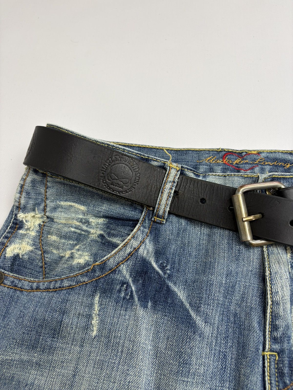 Harley Davidson Vintage Harley Davidson Belt Y2K Rhinestones Punk Leather Size 34 - 11 Thumbnail