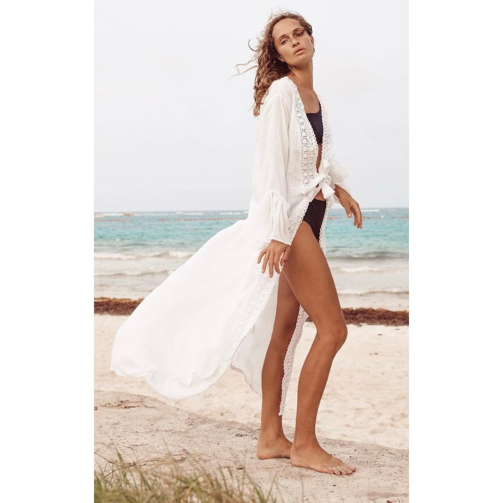Designer Maia Bergman Linen Robe Coverup M $298 Size ONE SIZE - 1 Thumbnail